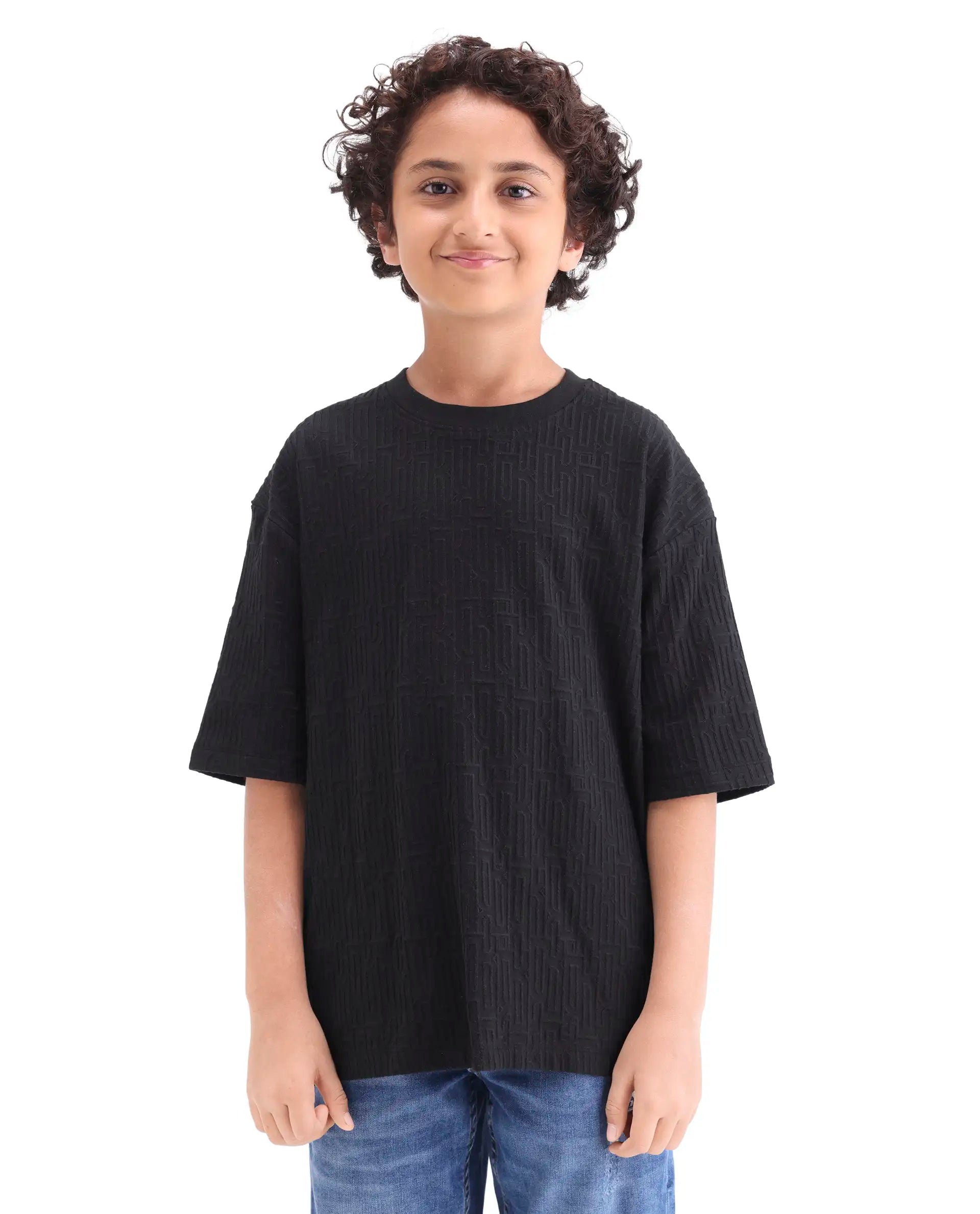 Rare Ones Kids Nikos Black Polyester Blend Pull-On Closure Jacquard Regular Fit T-Shirt