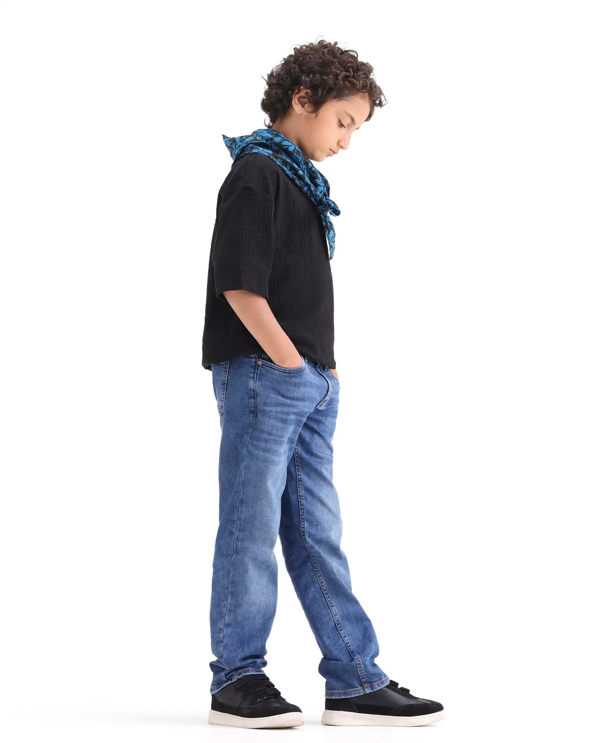 Rare Ones Kids Nikos Black Polyester Blend Pull-On Closure Jacquard Regular Fit T-Shirt