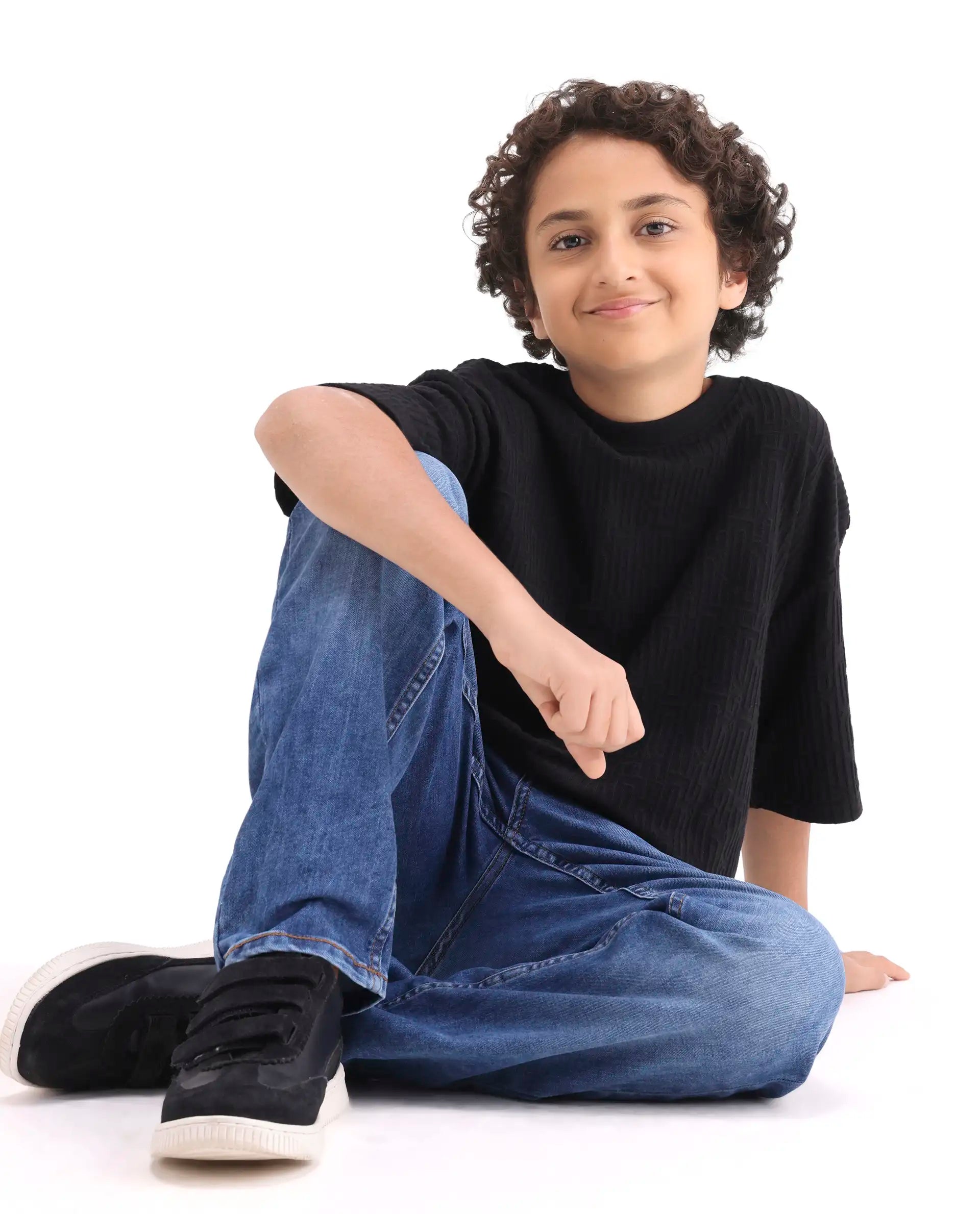 Rare Ones Kids Nikos Black Polyester Blend Pull-On Closure Jacquard Regular Fit T-Shirt
