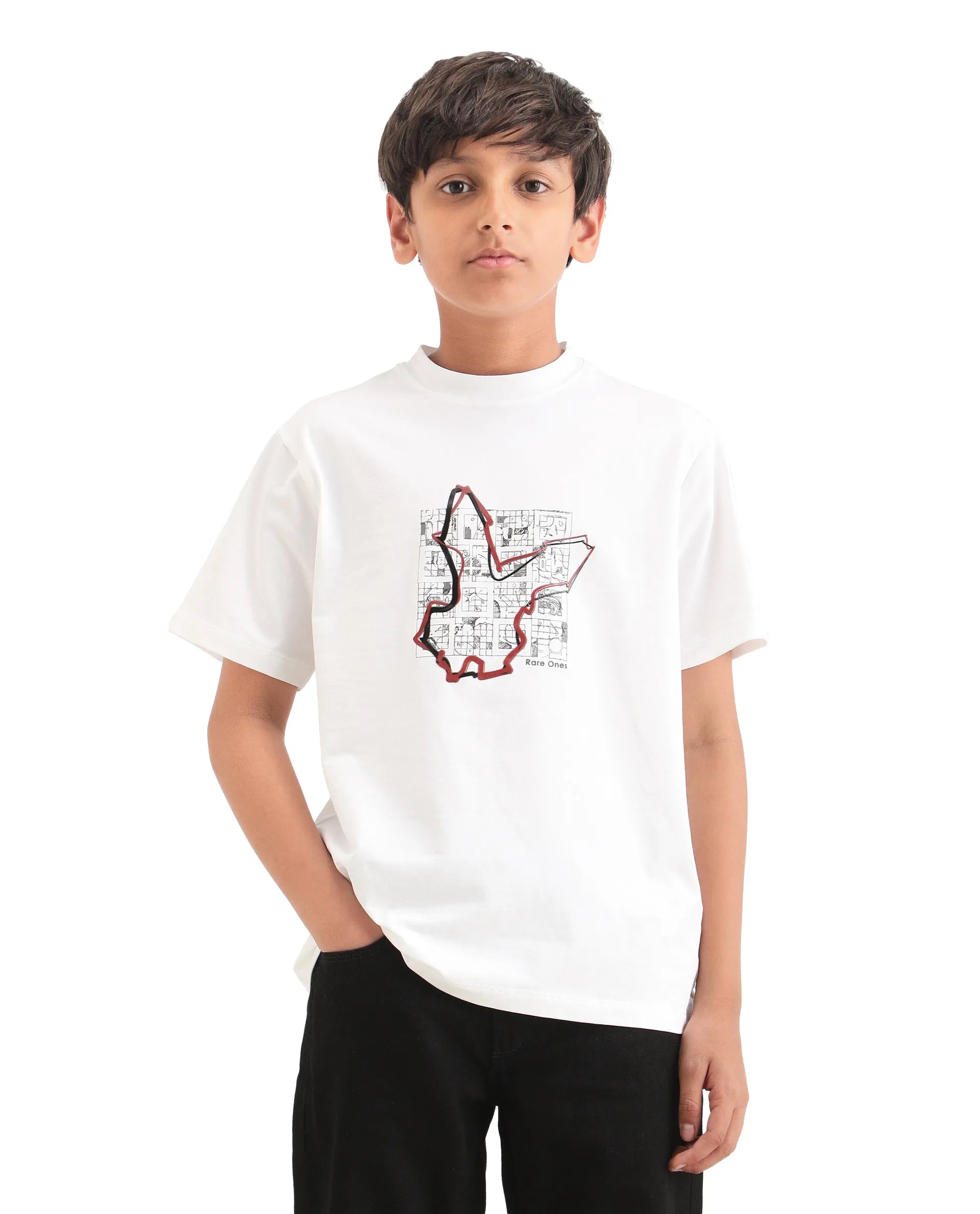 Rare Ones Kids Larry-K White Cotton Blend Fabric Pull-On Closure Regular Fit T-Shirt