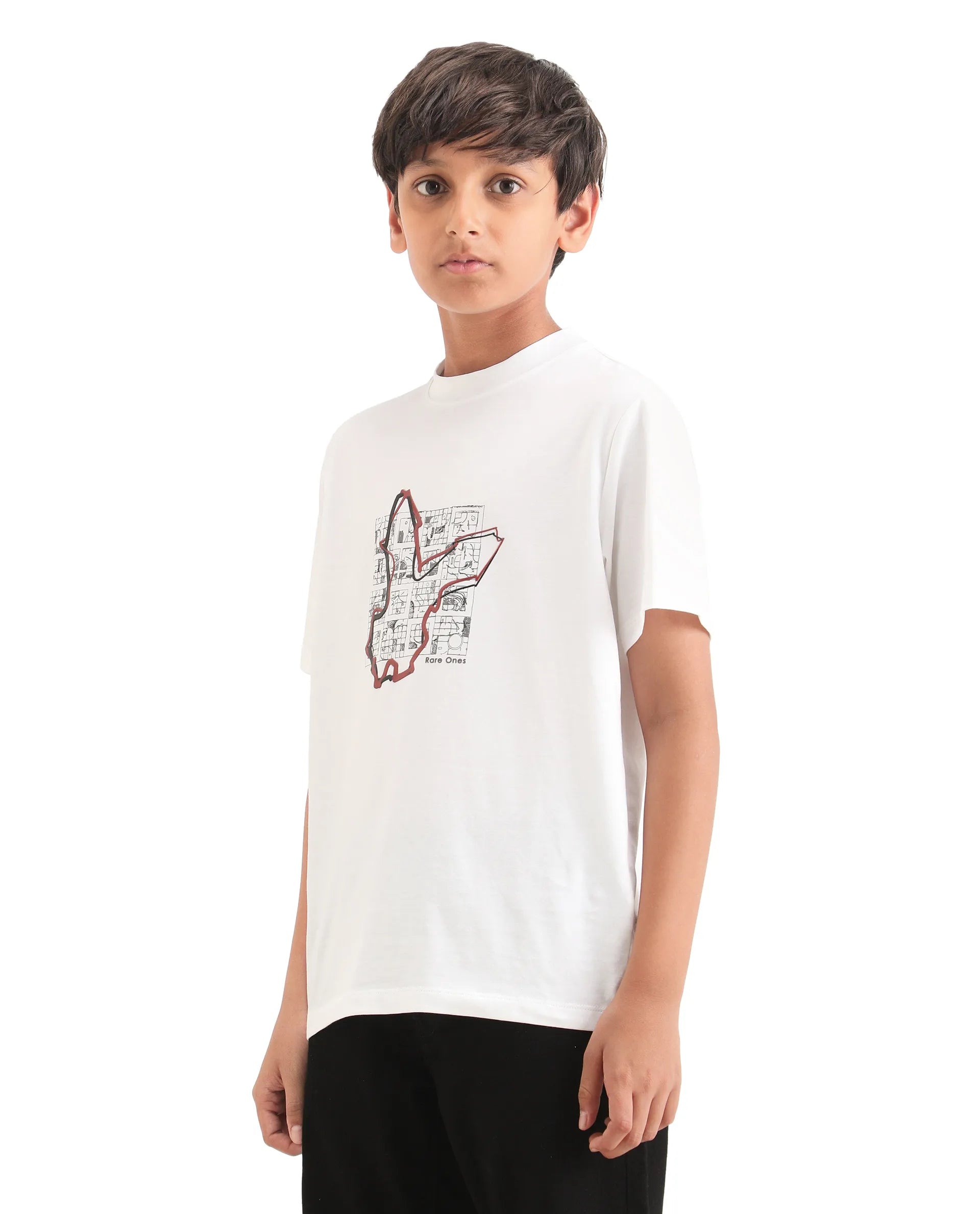 Rare Ones Kids Larry-K White Cotton Blend Fabric Pull-On Closure Regular Fit T-Shirt