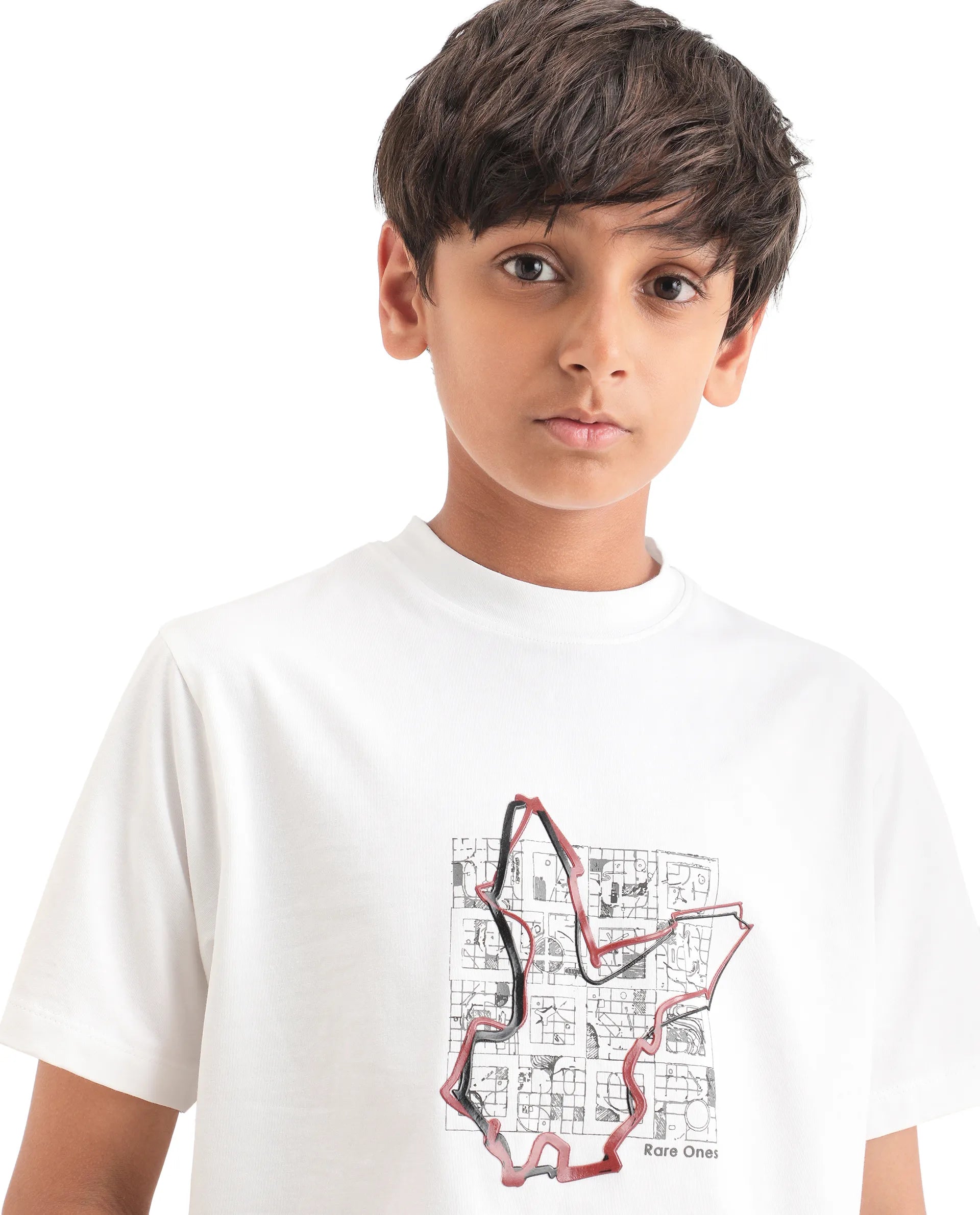 Rare Ones Kids Larry-K White Cotton Blend Fabric Pull-On Closure Regular Fit T-Shirt