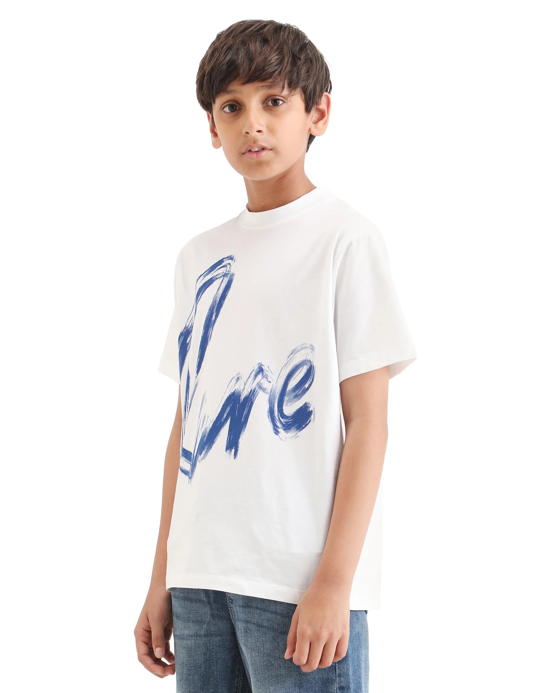 Rare Ones Kids Moro-K White Cotton Blend Fabric Pull-On Closure Pigment Print Regular Fit T-Shirt