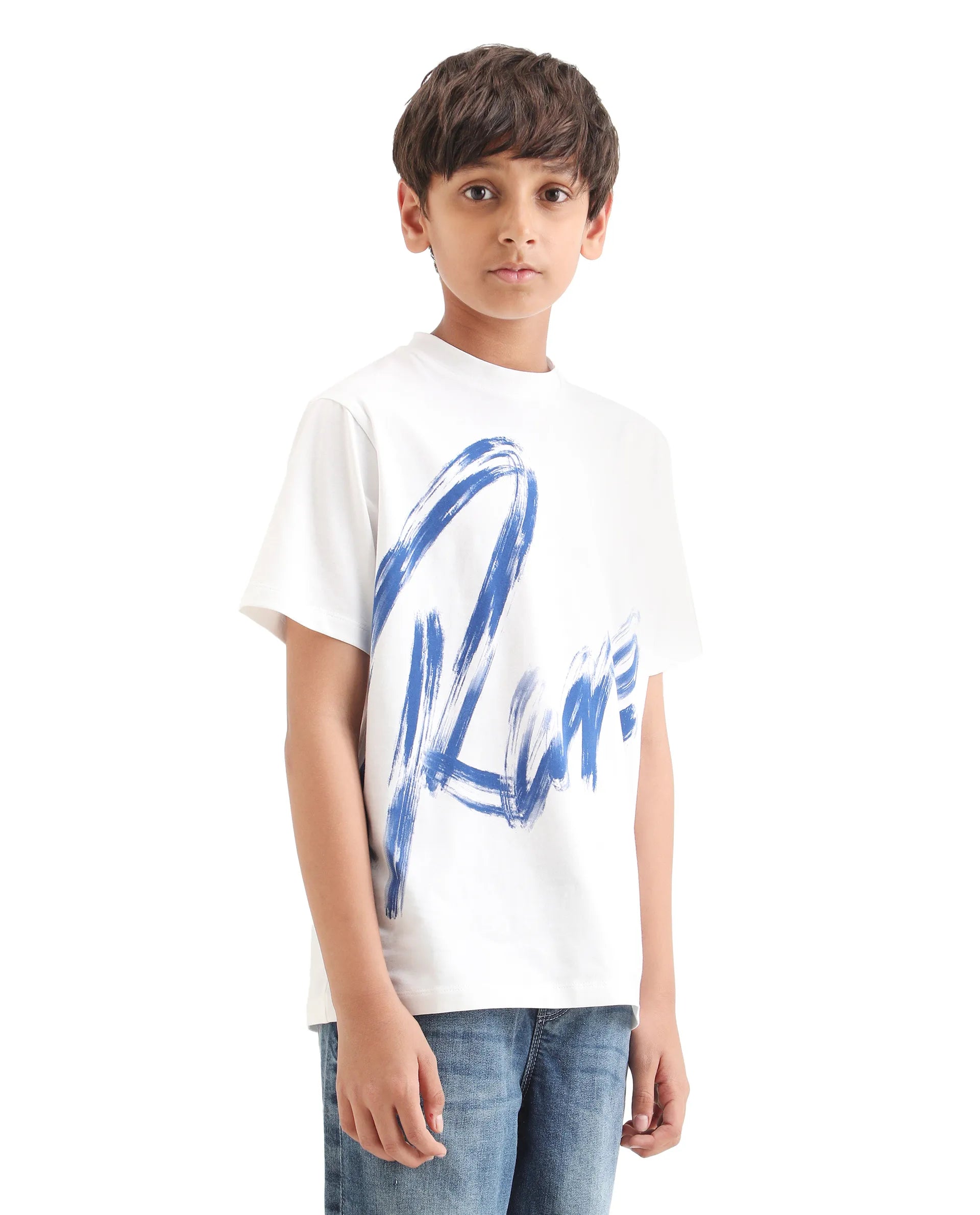 Rare Ones Kids Moro-K White Cotton Blend Fabric Pull-On Closure Pigment Print Regular Fit T-Shirt
