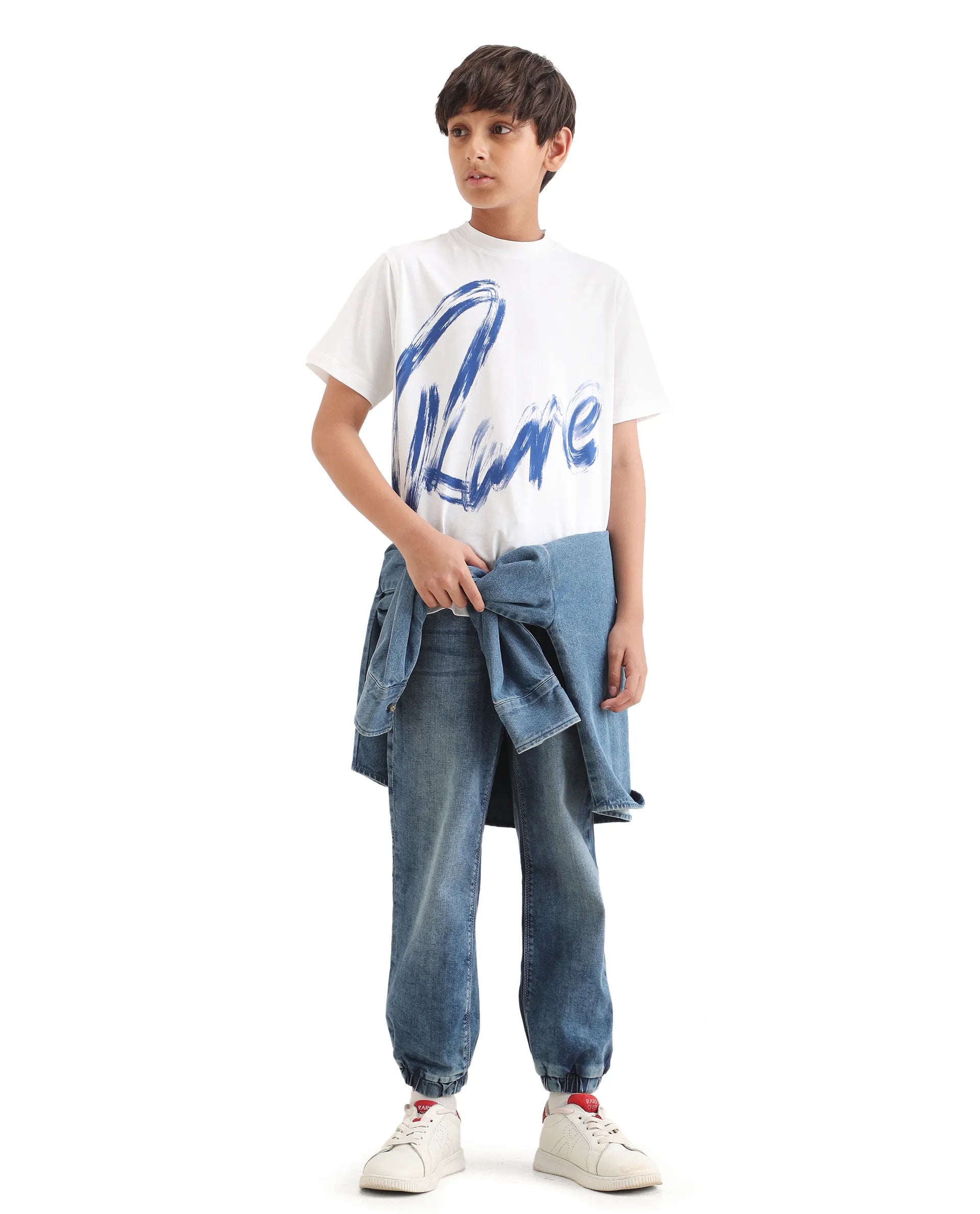 Rare Ones Kids Moro-K White Cotton Blend Fabric Pull-On Closure Pigment Print Regular Fit T-Shirt