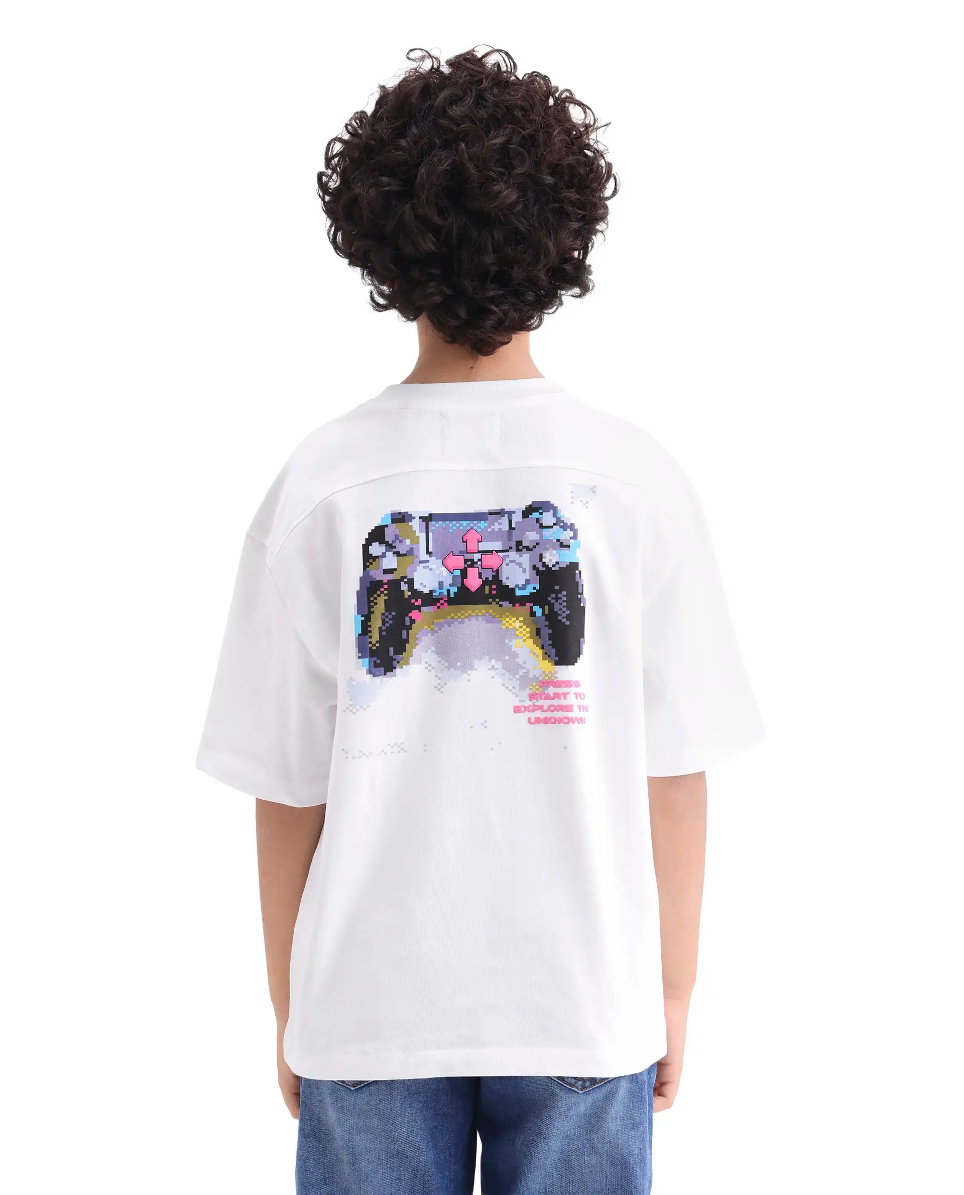Rare Ones Kids Gamo-26 White Cotton Pull-On Closure Puff Print Boxy Fit T-Shirt