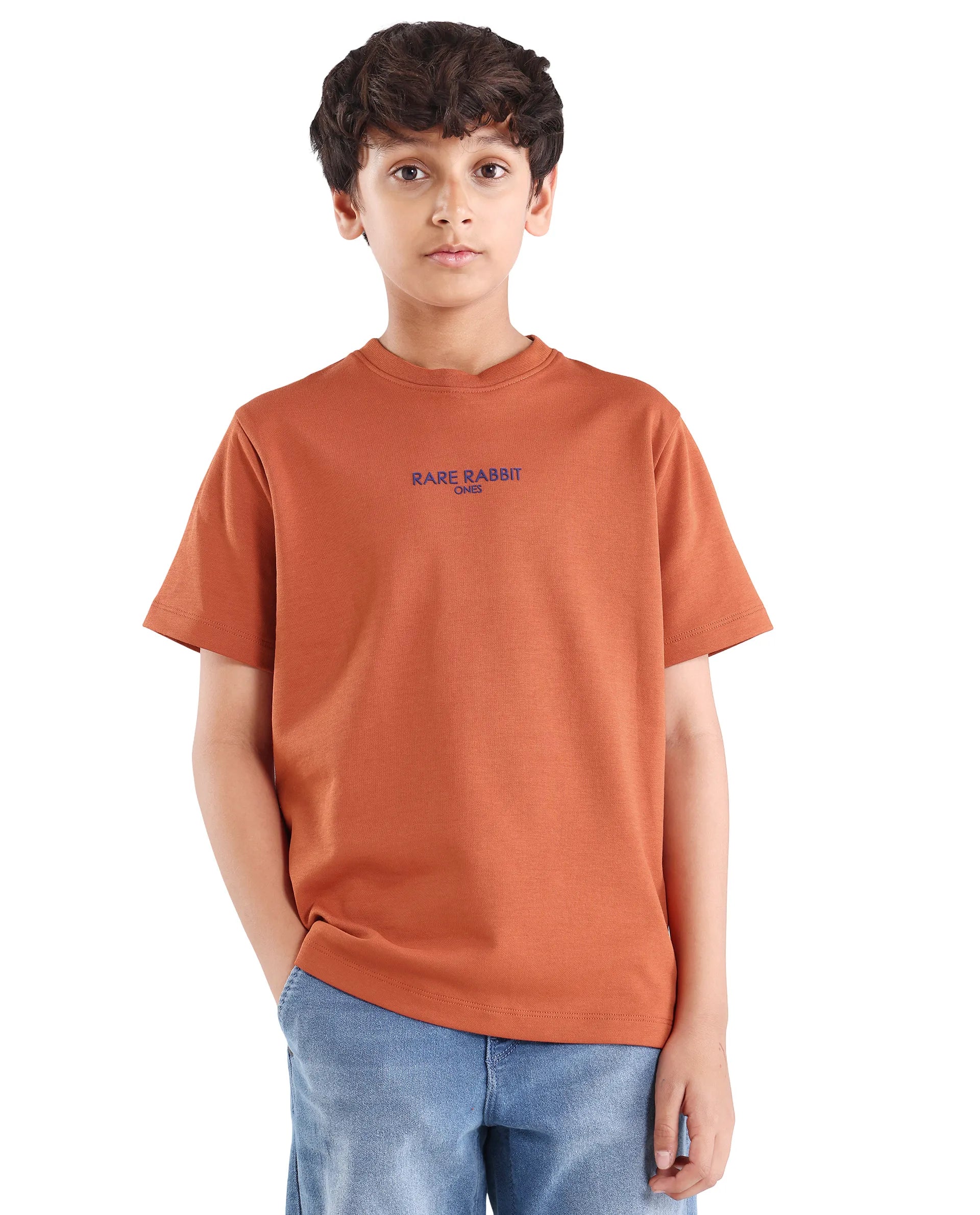 Rare Ones Kids Feg-26 Rust Cotton Blend Pull-On Closure Flock Regular Fit T-Shirt