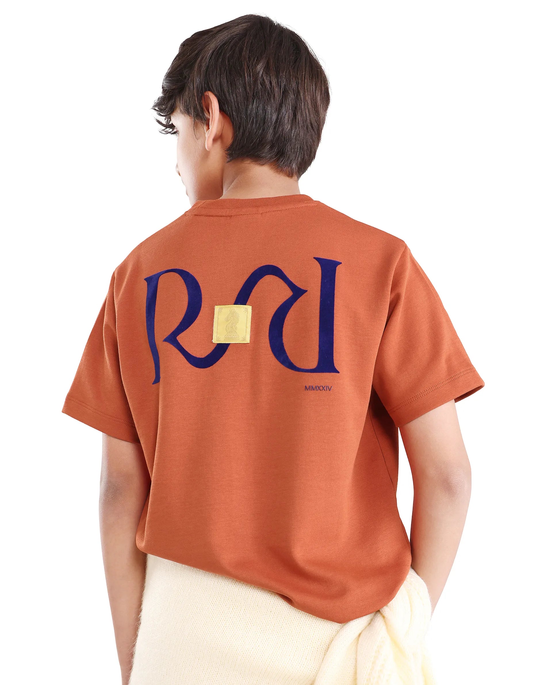 Rare Ones Kids Feg-26 Rust Cotton Blend Pull-On Closure Flock Regular Fit T-Shirt