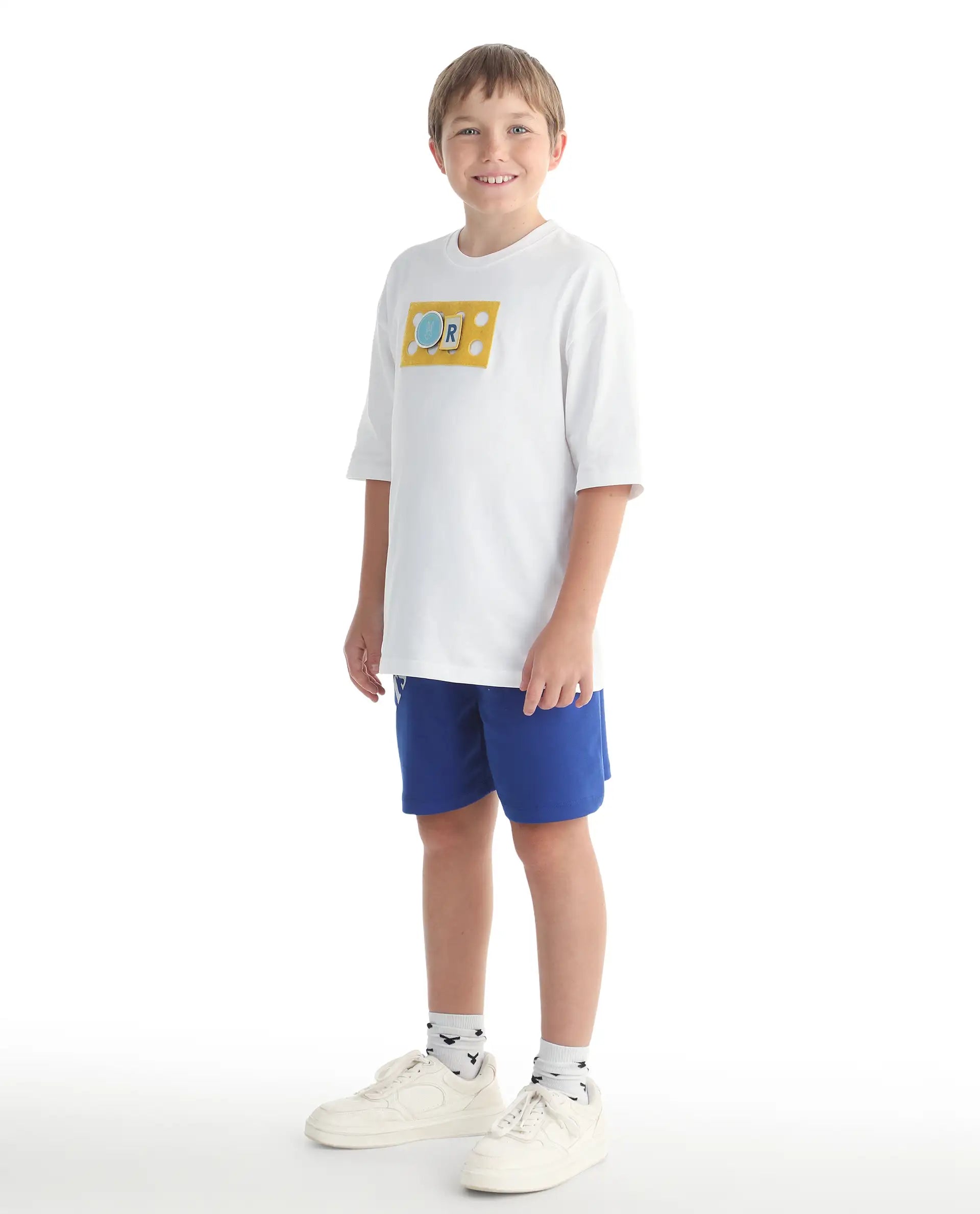 Rare Ones Kids Skil-B Blue Cotton Blend Fabric Drawstring Closure Pigment Print Boxy Fit Shorts