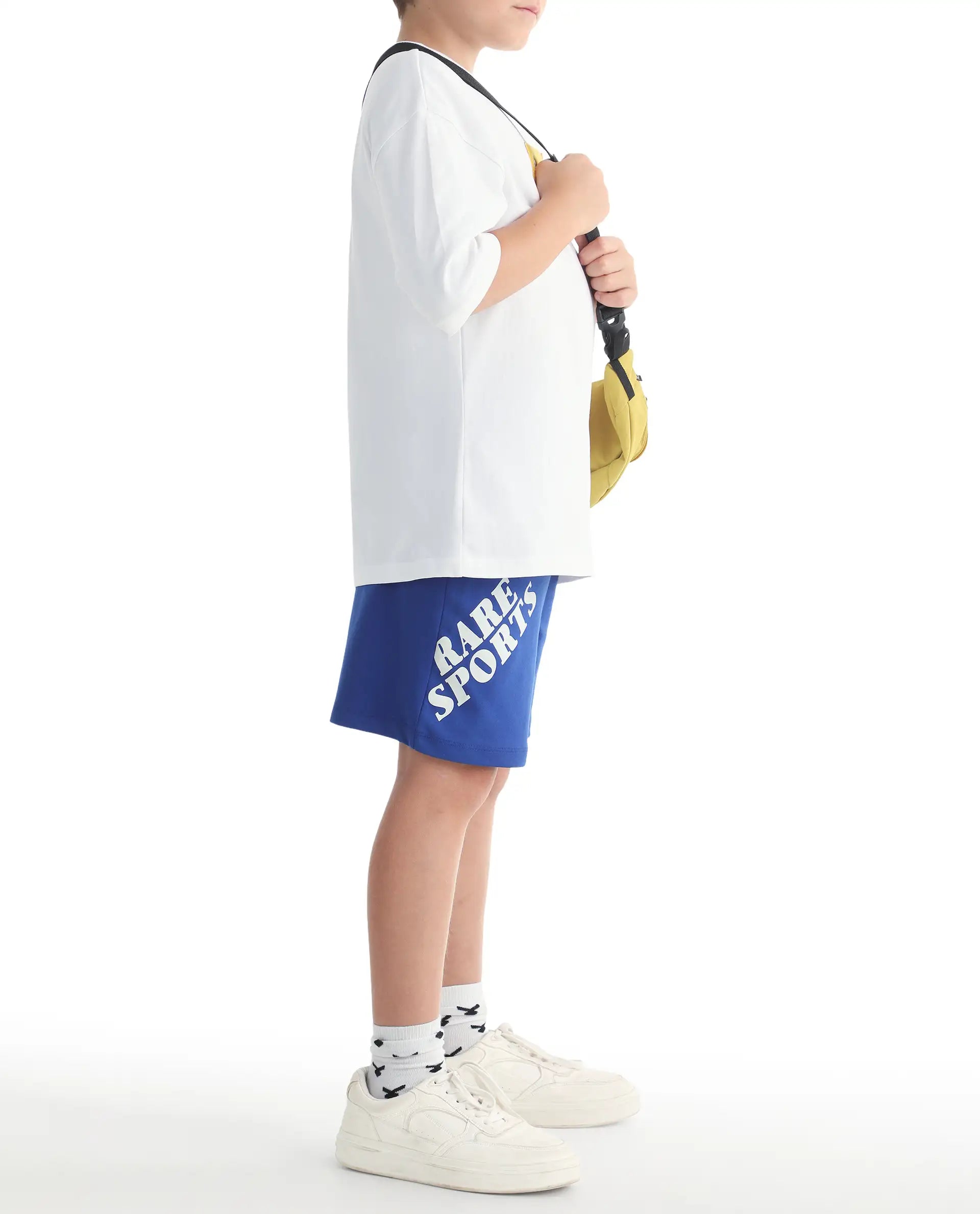 Rare Ones Kids Skil-B Blue Cotton Blend Fabric Drawstring Closure Pigment Print Boxy Fit Shorts