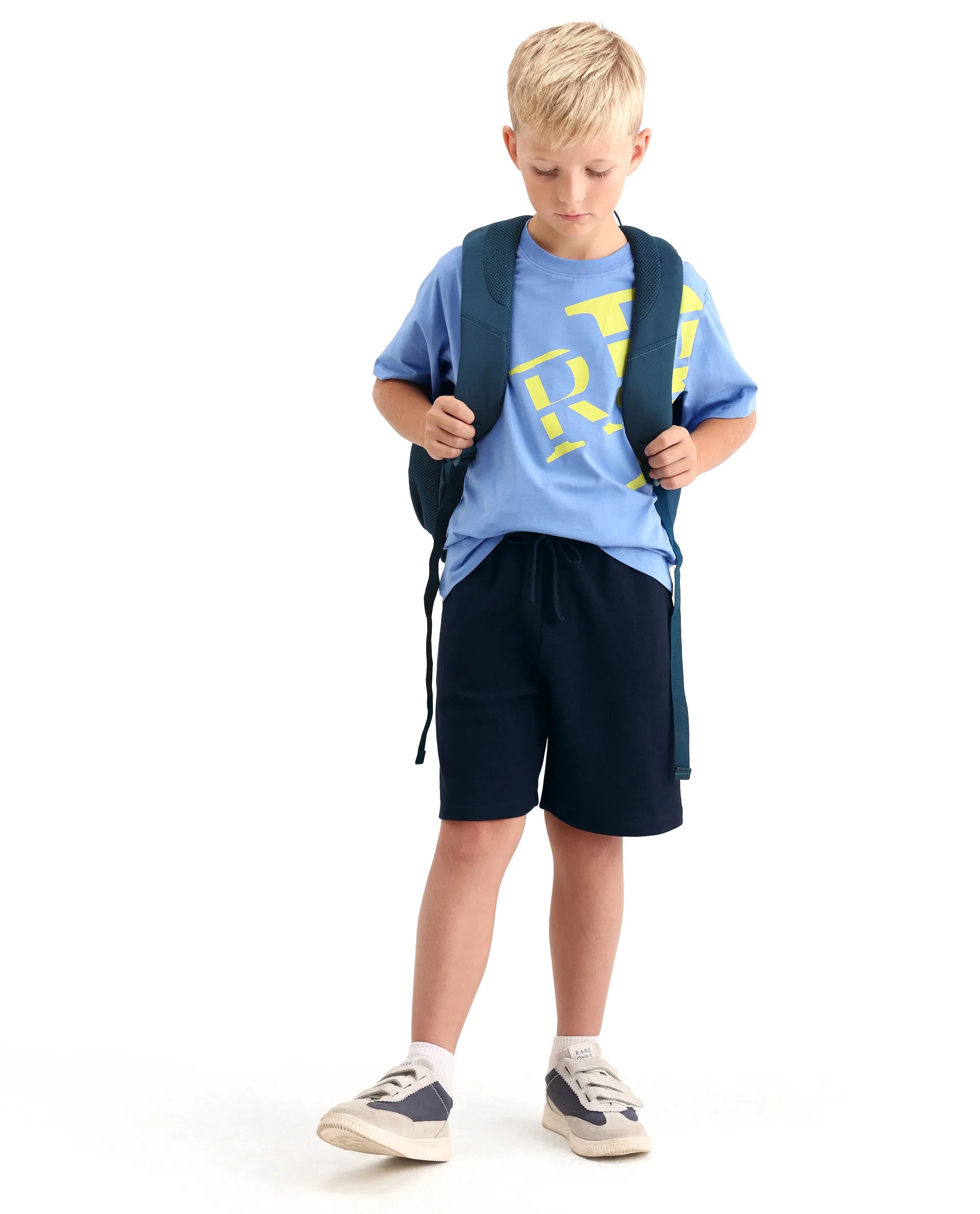 Rare Ones Kids Heros-B Navy Polyester Blend Fabric Button And Zipper Closure Hd Print Regular Fit Shorts
