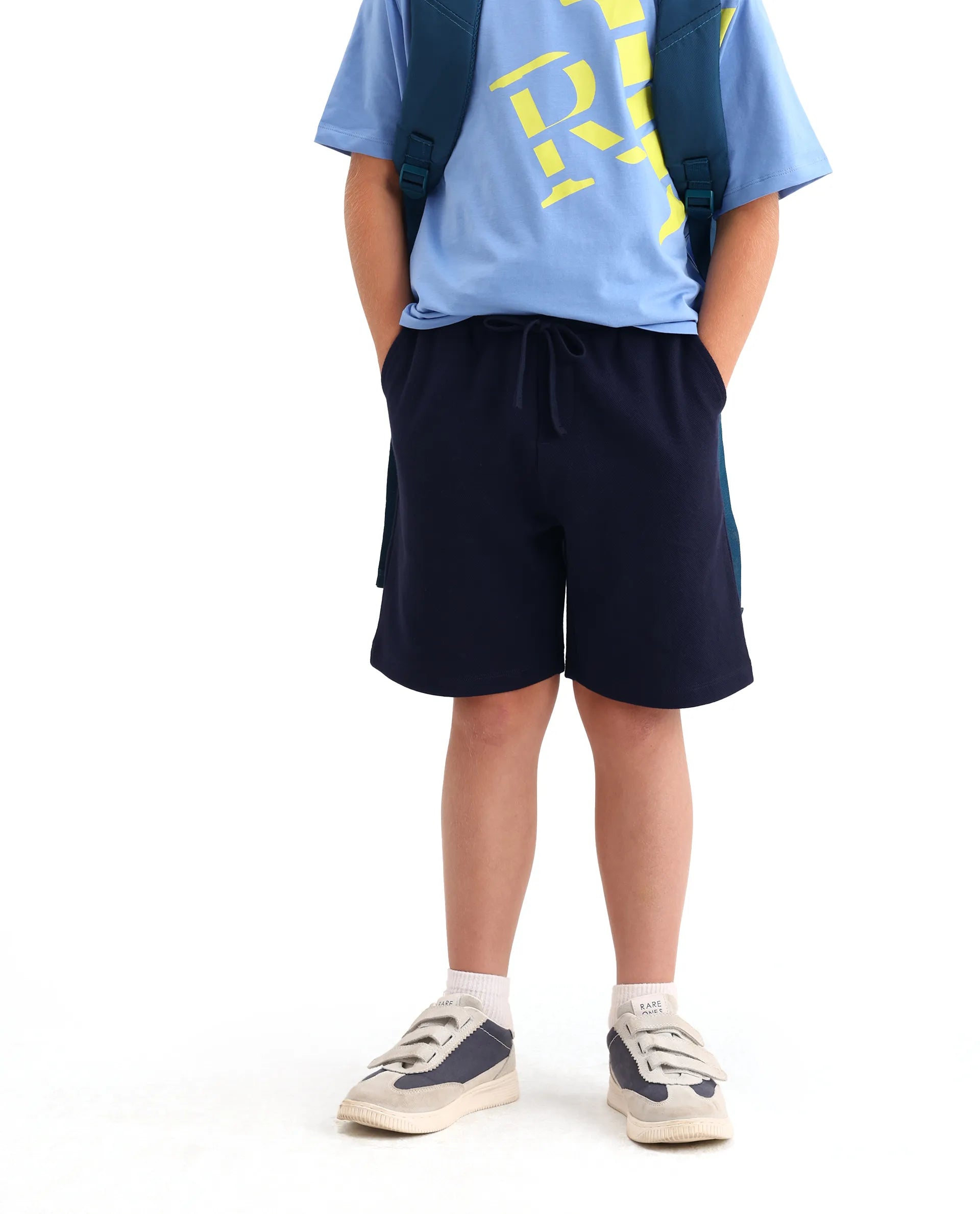 Rare Ones Kids Heros-B Navy Polyester Blend Fabric Button And Zipper Closure Hd Print Regular Fit Shorts