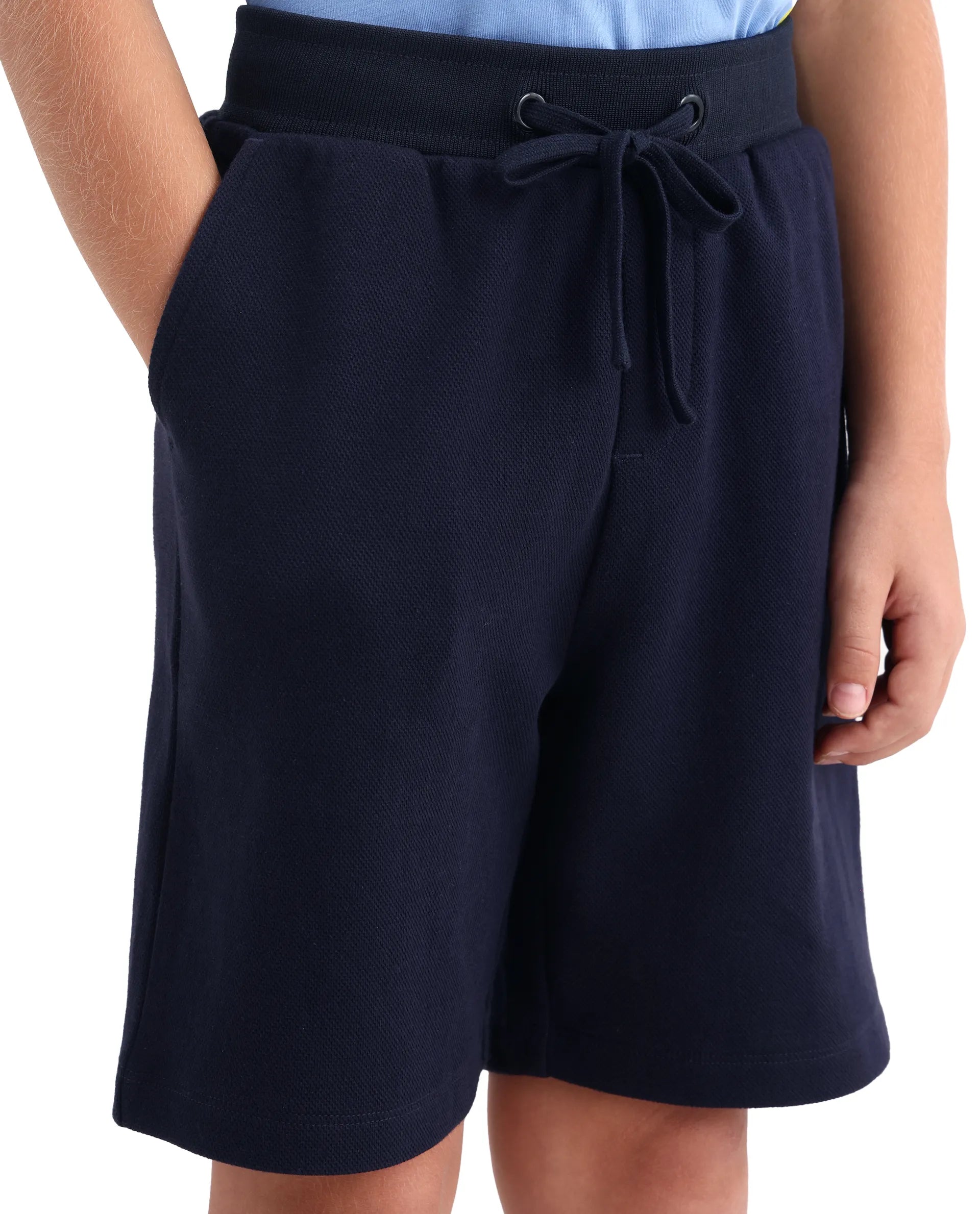Rare Ones Kids Heros-B Navy Polyester Blend Fabric Button And Zipper Closure Hd Print Regular Fit Shorts