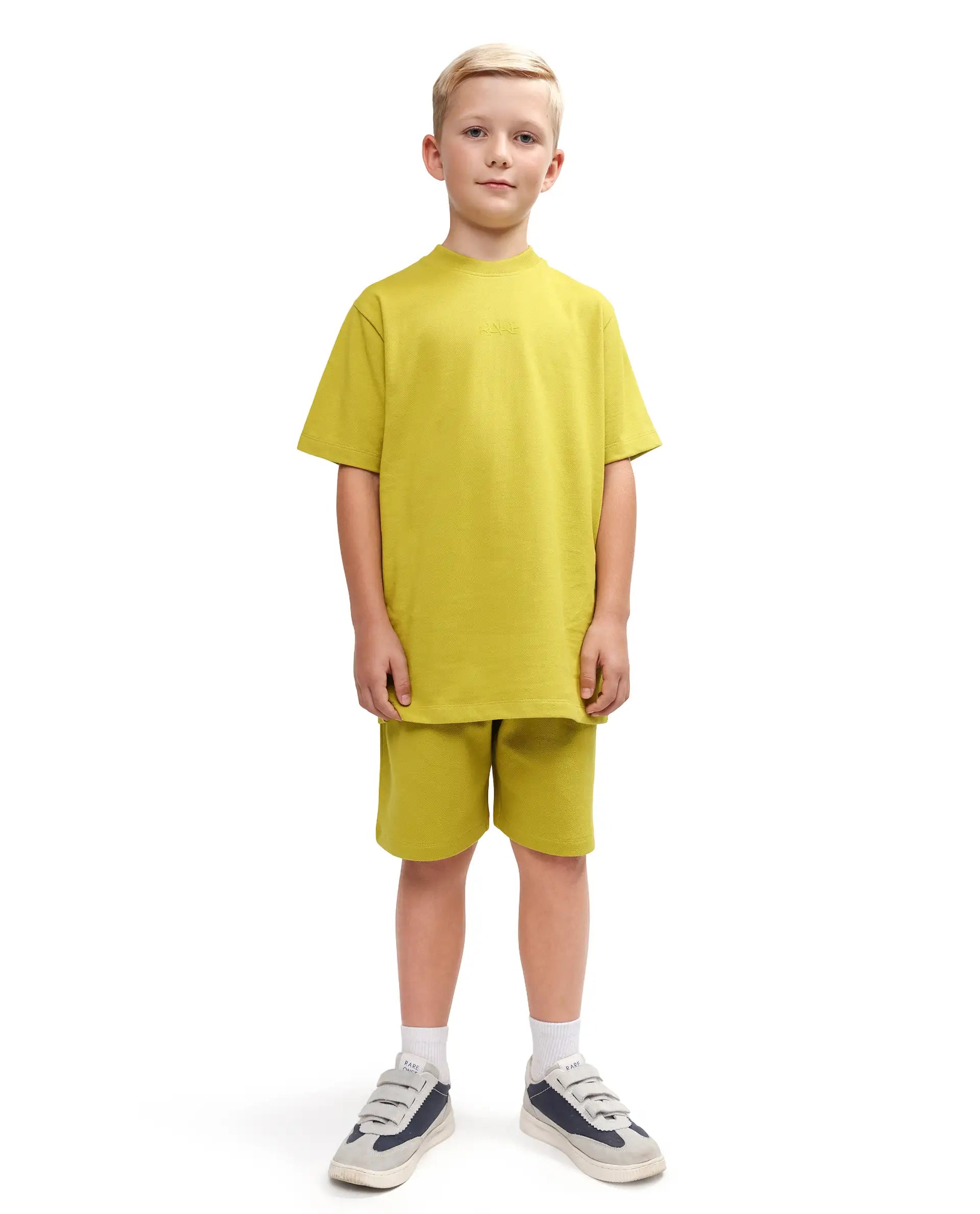 Rare Ones Kids Heros-B Fluorescent Yellow Polyester Blend Fabric Button And Zipper Closure Hd Print Regular Fit Shorts