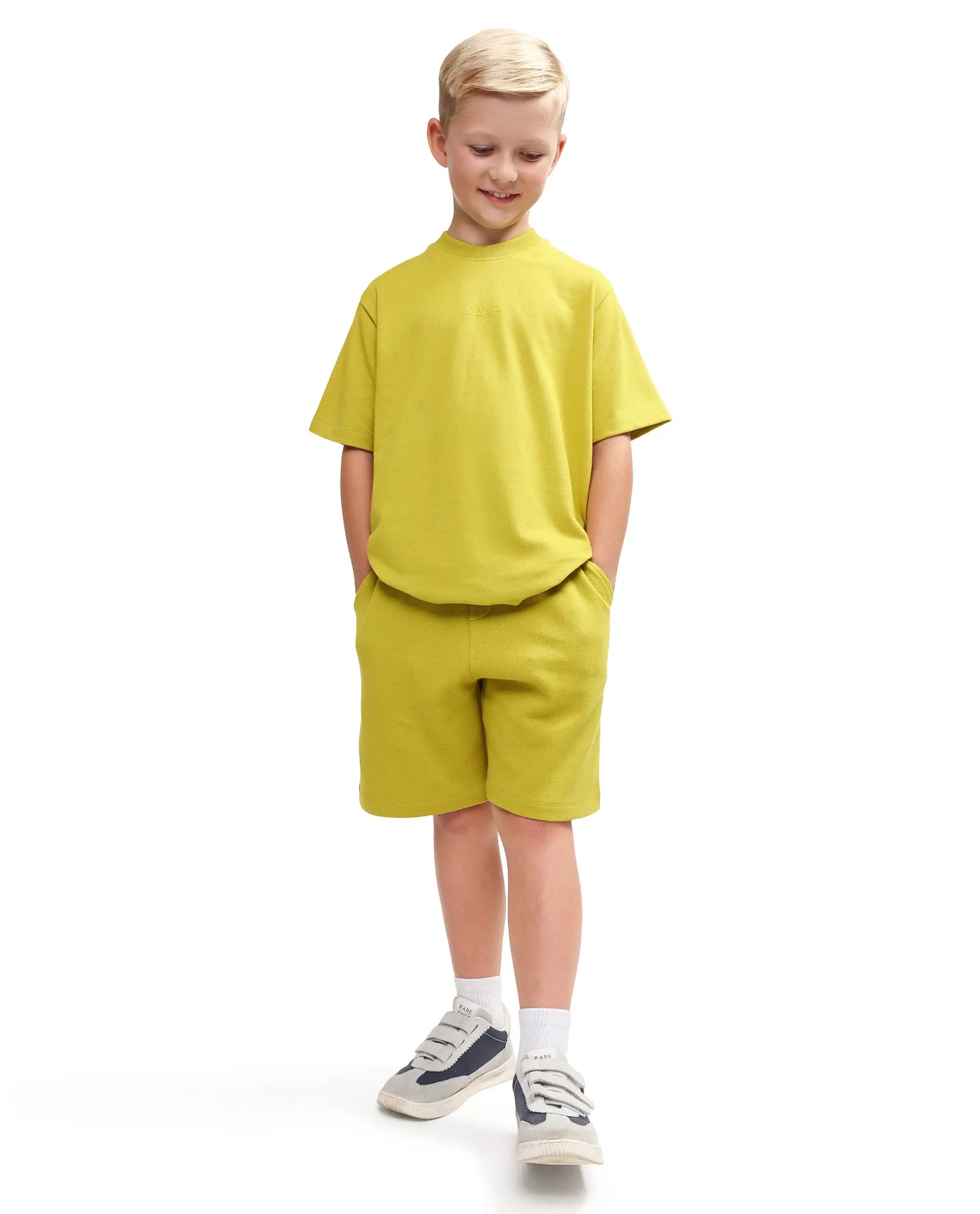 Rare Ones Kids Heros-B Fluorescent Yellow Polyester Blend Fabric Button And Zipper Closure Hd Print Regular Fit Shorts