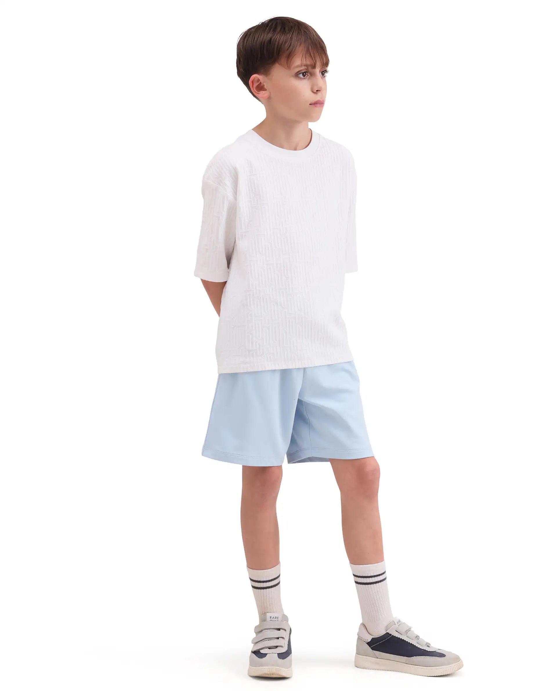 Rare Ones Kids Jonty-B Pastel Blue Cotton Blend Fabric Drawstring Closure Regular Fit Shorts