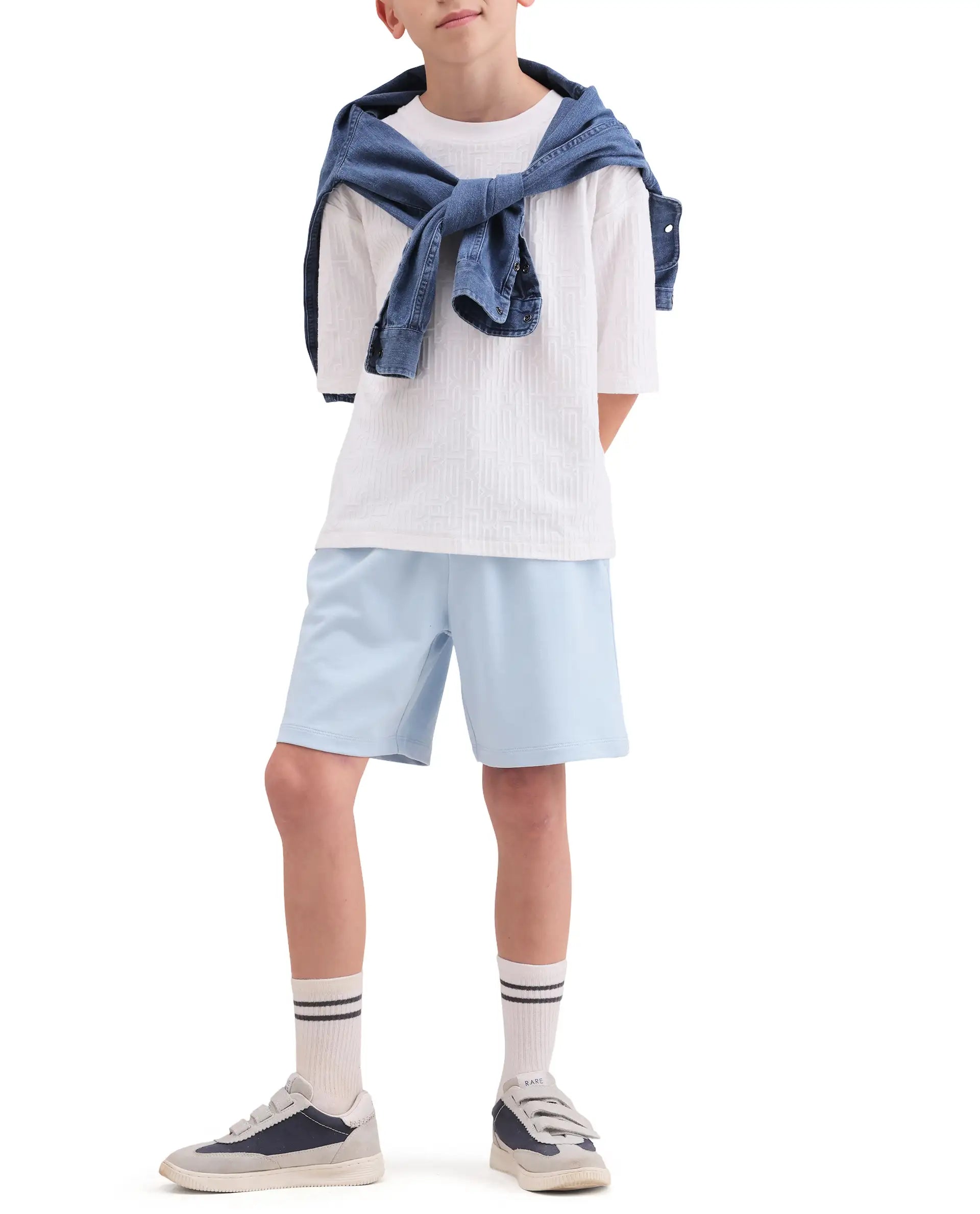 Rare Ones Kids Jonty-B Pastel Blue Cotton Blend Fabric Drawstring Closure Regular Fit Shorts