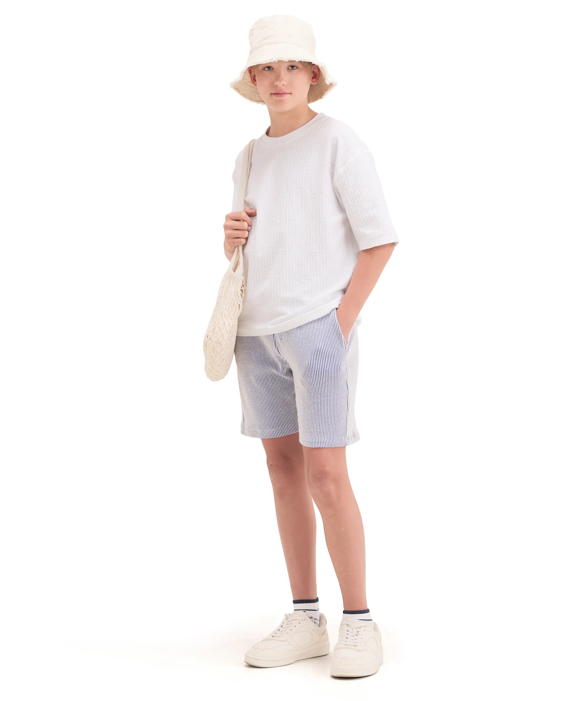 Rare Ones Kids John26-B Light Blue Cotton Blend Fabric Drawstring Closure Regular Fit Shorts