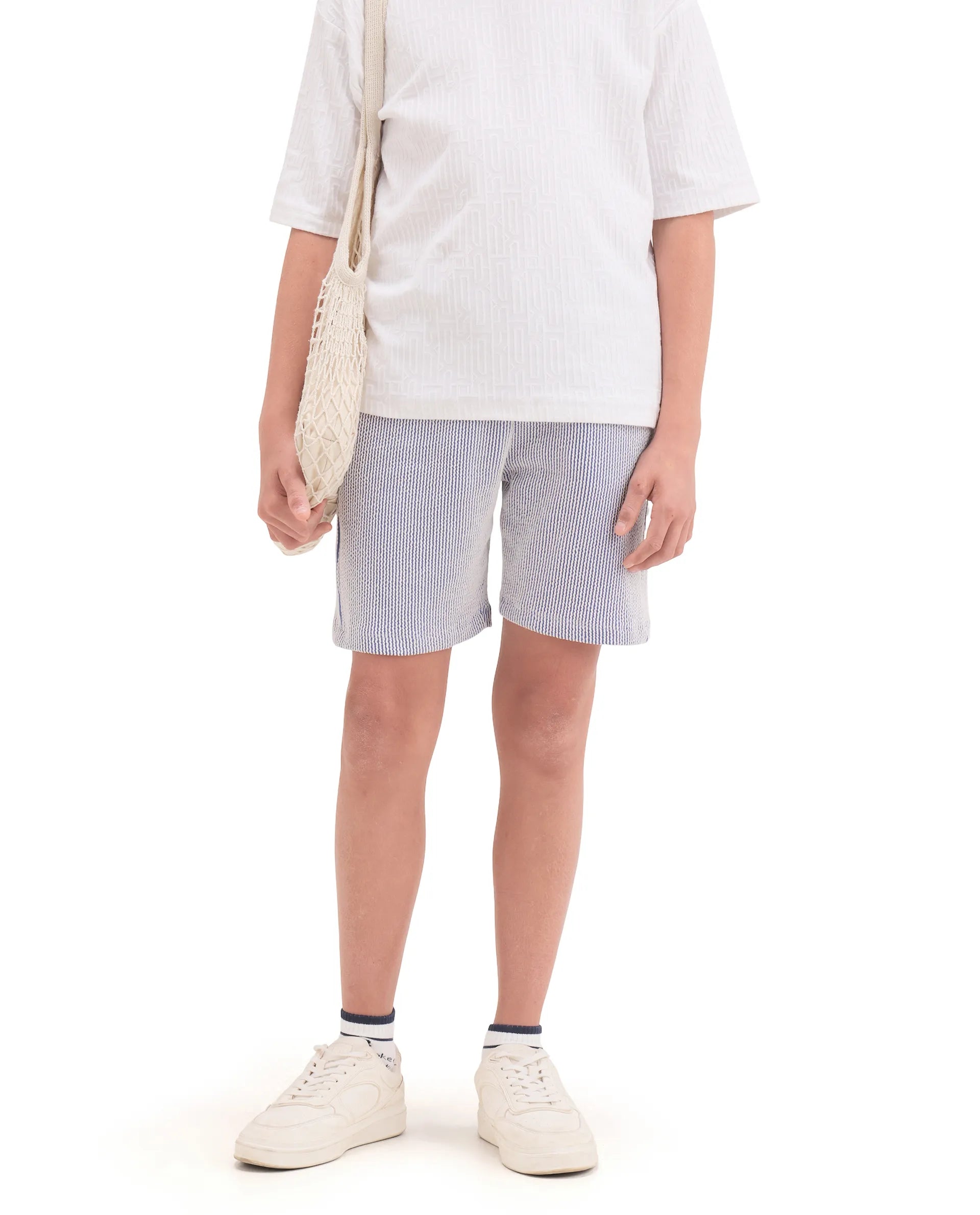 Rare Ones Kids John26-B Light Blue Cotton Blend Fabric Drawstring Closure Regular Fit Shorts