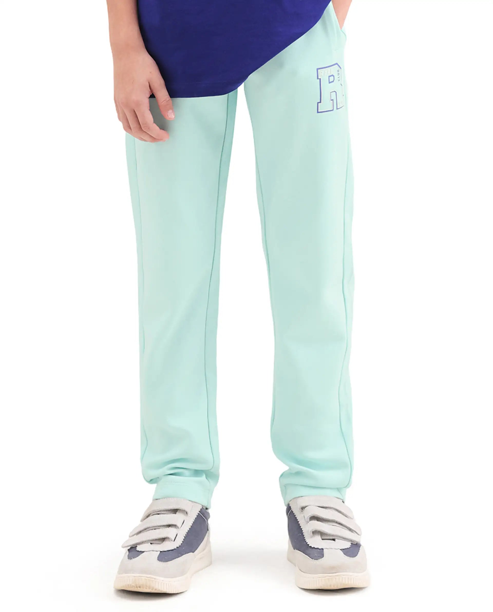 Rare Ones Kids Huzz Light Green Cotton Blend Fabric Drawstring Closure Hd Print Straight Fit Track Pant