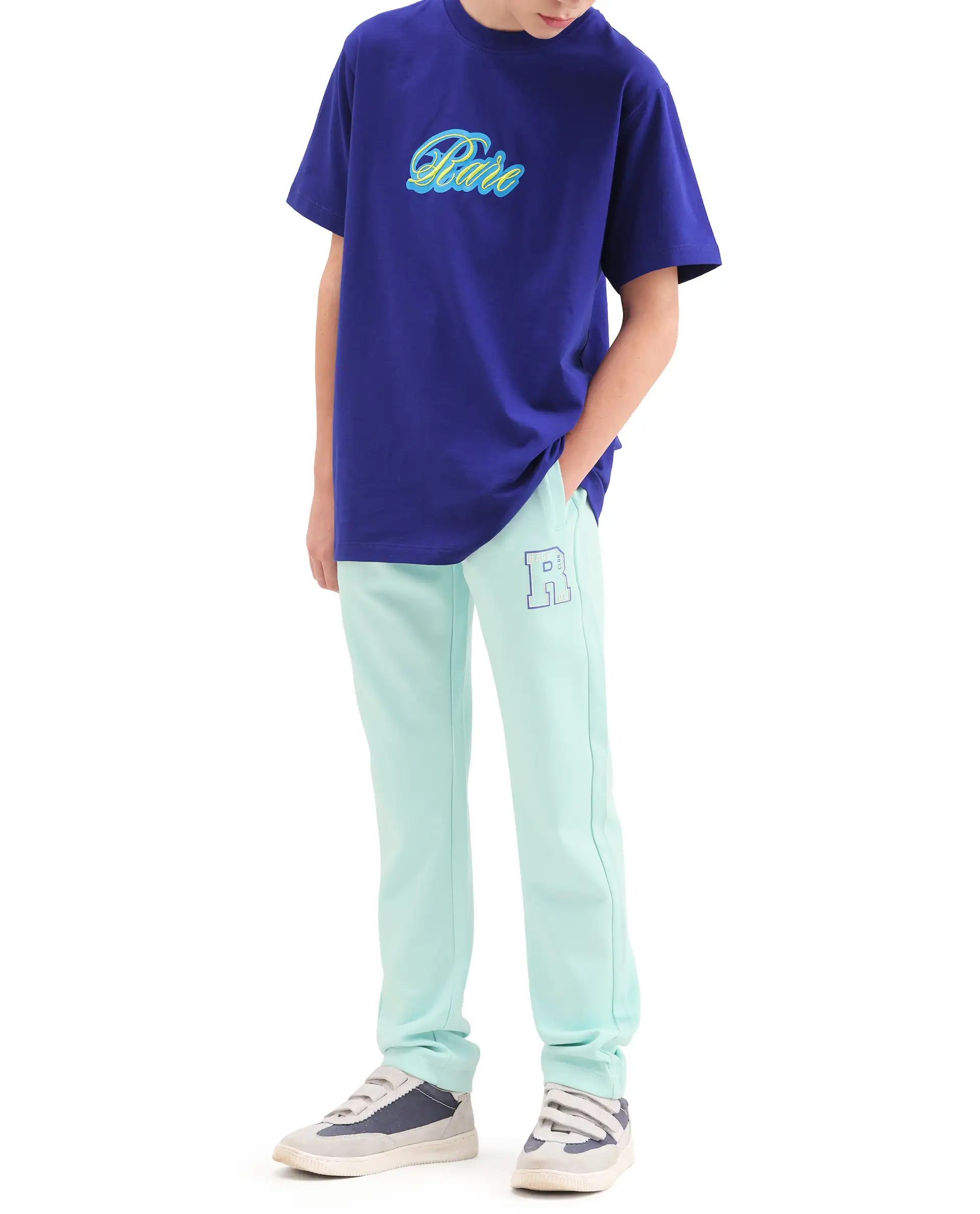 Rare Ones Kids Huzz Light Green Cotton Blend Fabric Drawstring Closure Hd Print Straight Fit Track Pant