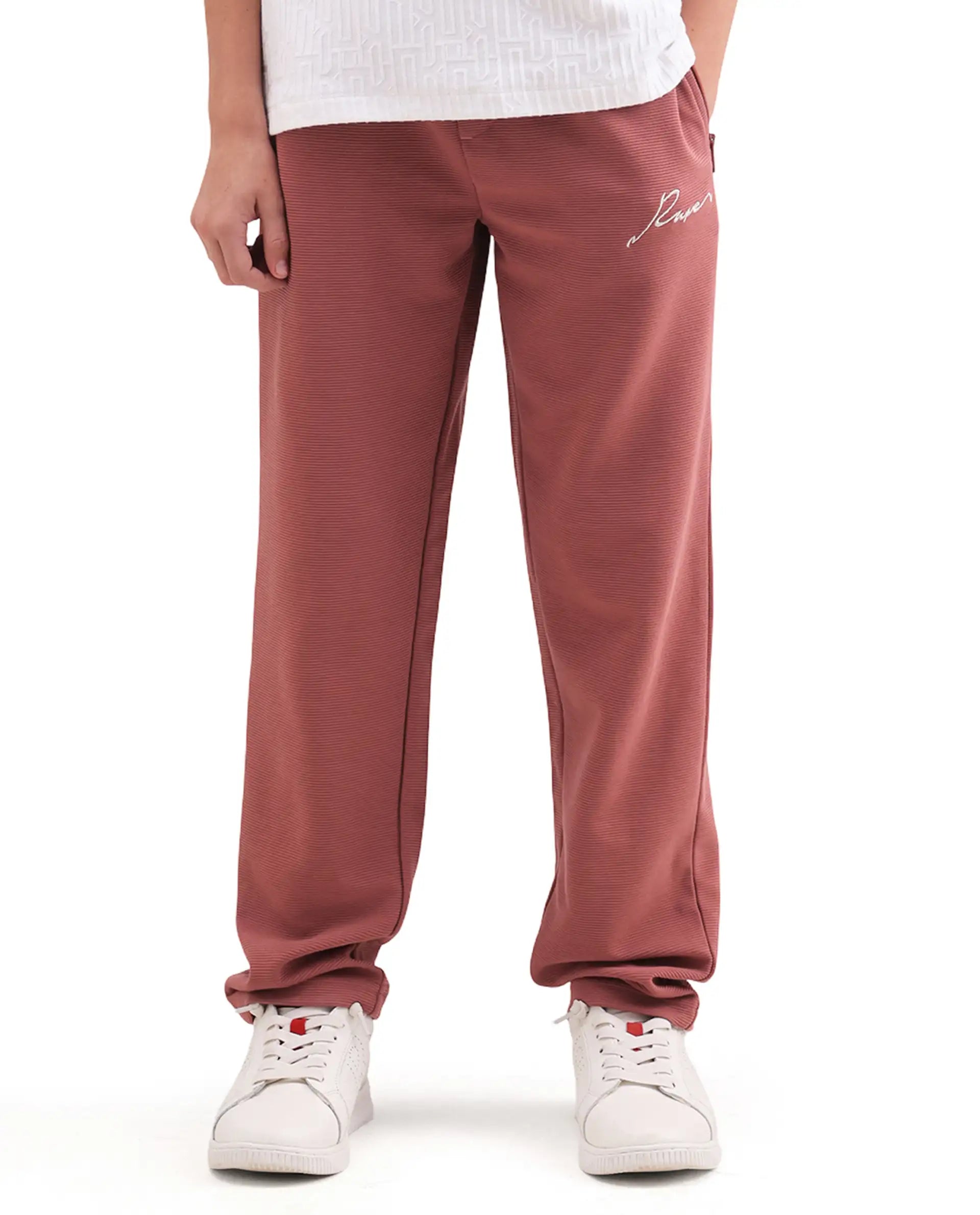 Rare Ones Kids Ned Dusky Red Cotton Blend Fabric Drawstring Closure Hd Print Straight Fit Track Pant