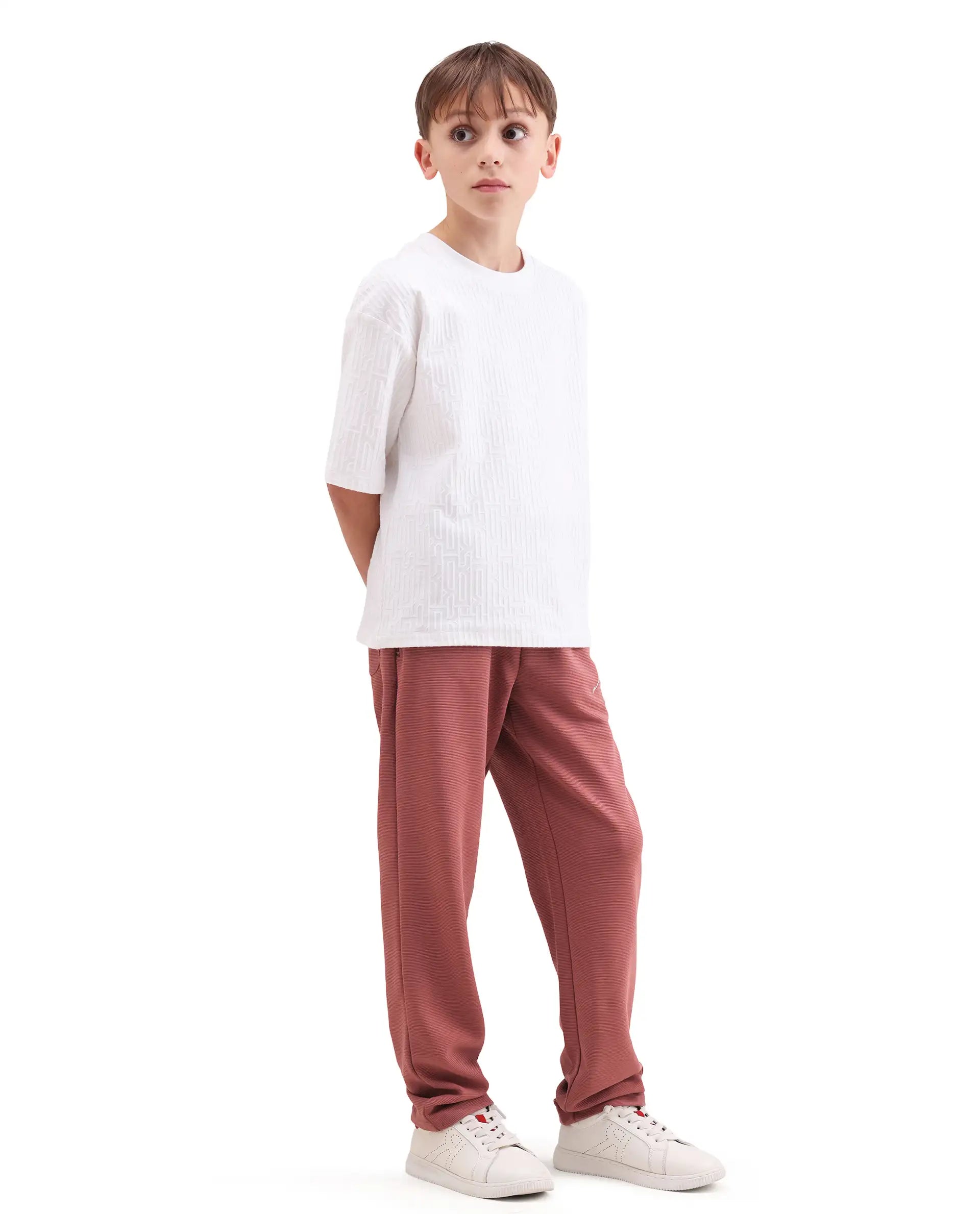 Rare Ones Kids Ned Dusky Red Cotton Blend Fabric Drawstring Closure Hd Print Straight Fit Track Pant