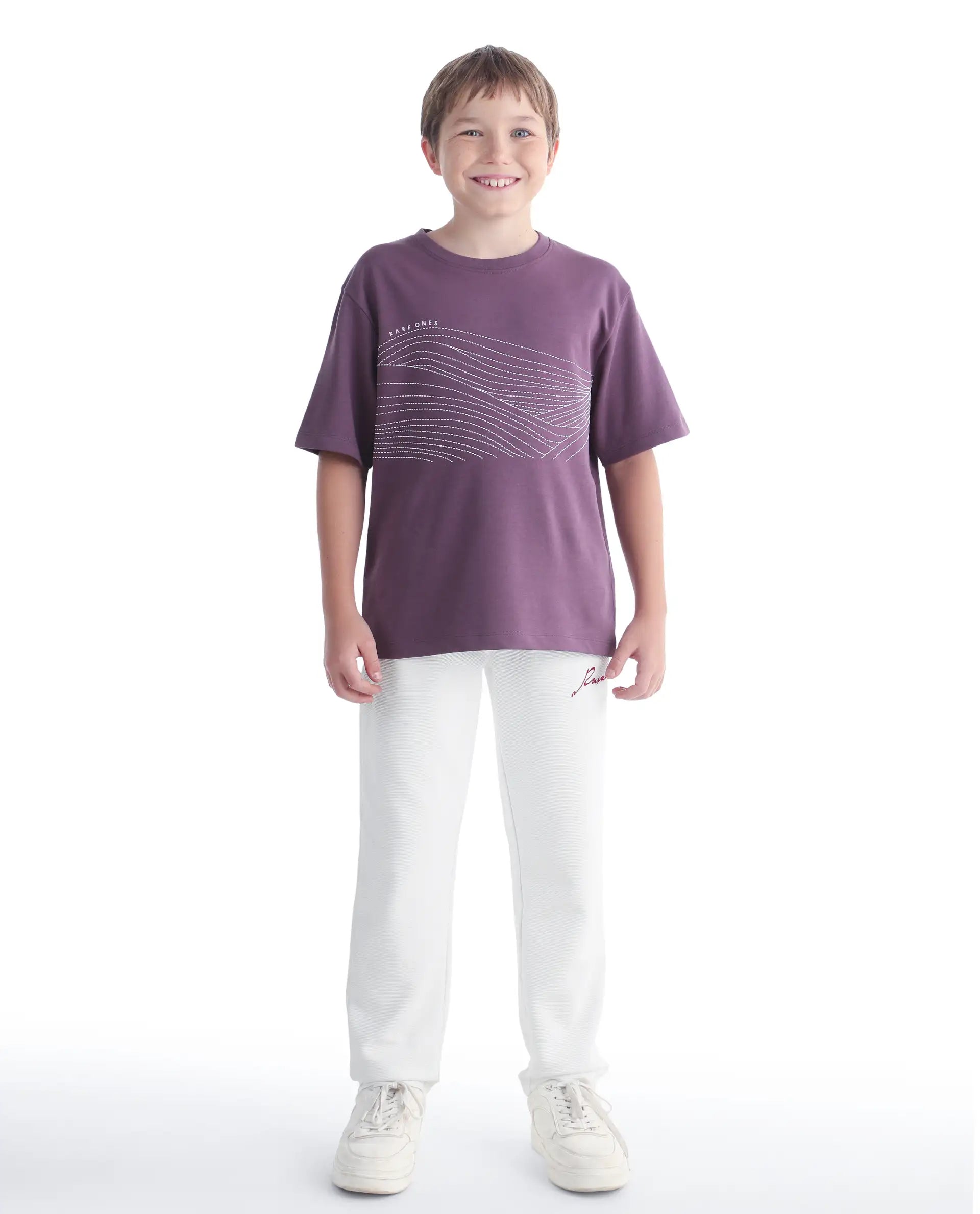 Rare Ones Kids Ned Off White Cotton Blend Fabric Drawstring Closure Hd Print Straight Fit Track Pant
