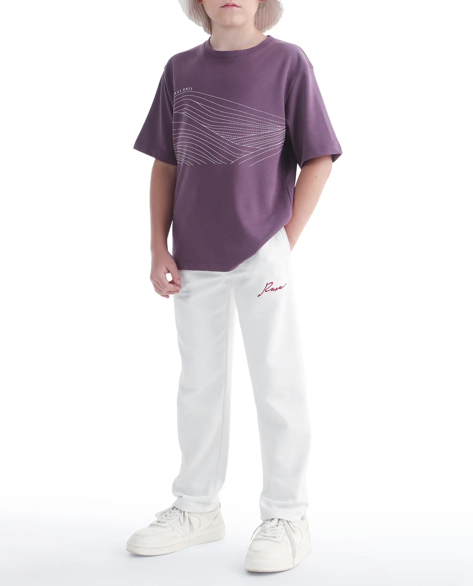 Rare Ones Kids Ned Off White Cotton Blend Fabric Drawstring Closure Hd Print Straight Fit Track Pant