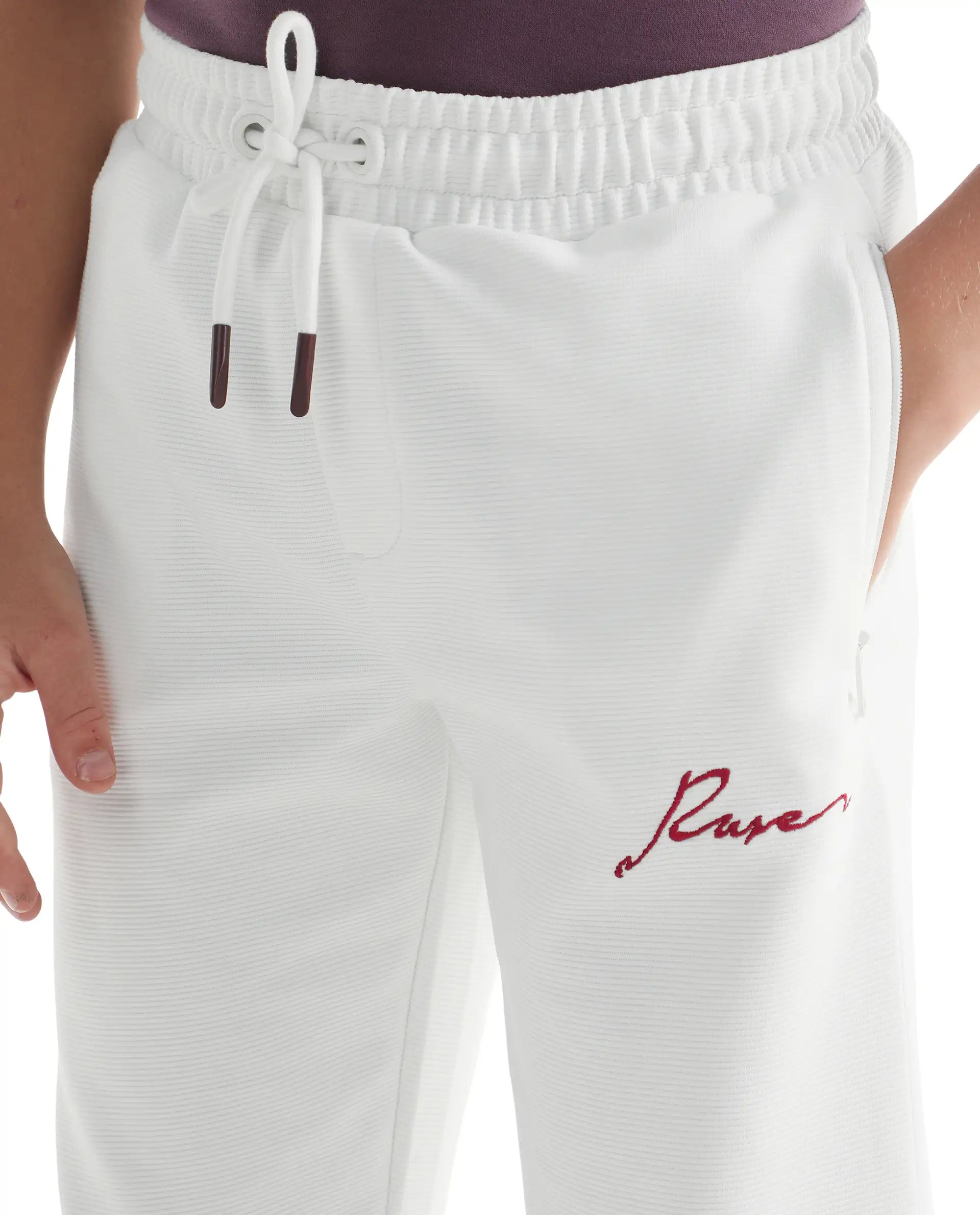 Rare Ones Kids Ned Off White Cotton Blend Fabric Drawstring Closure Hd Print Straight Fit Track Pant