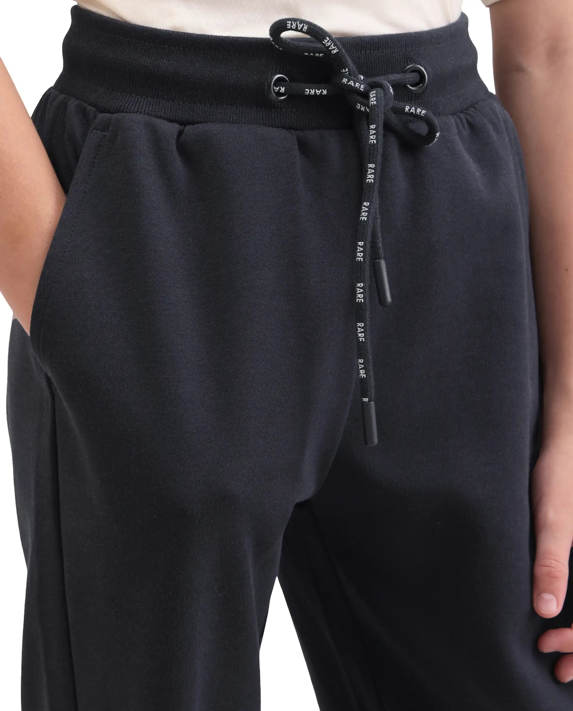 Rare Ones Kids Cory Navy Cotton Blend Fabric Drawstring Closure Straight Fit Track Pant