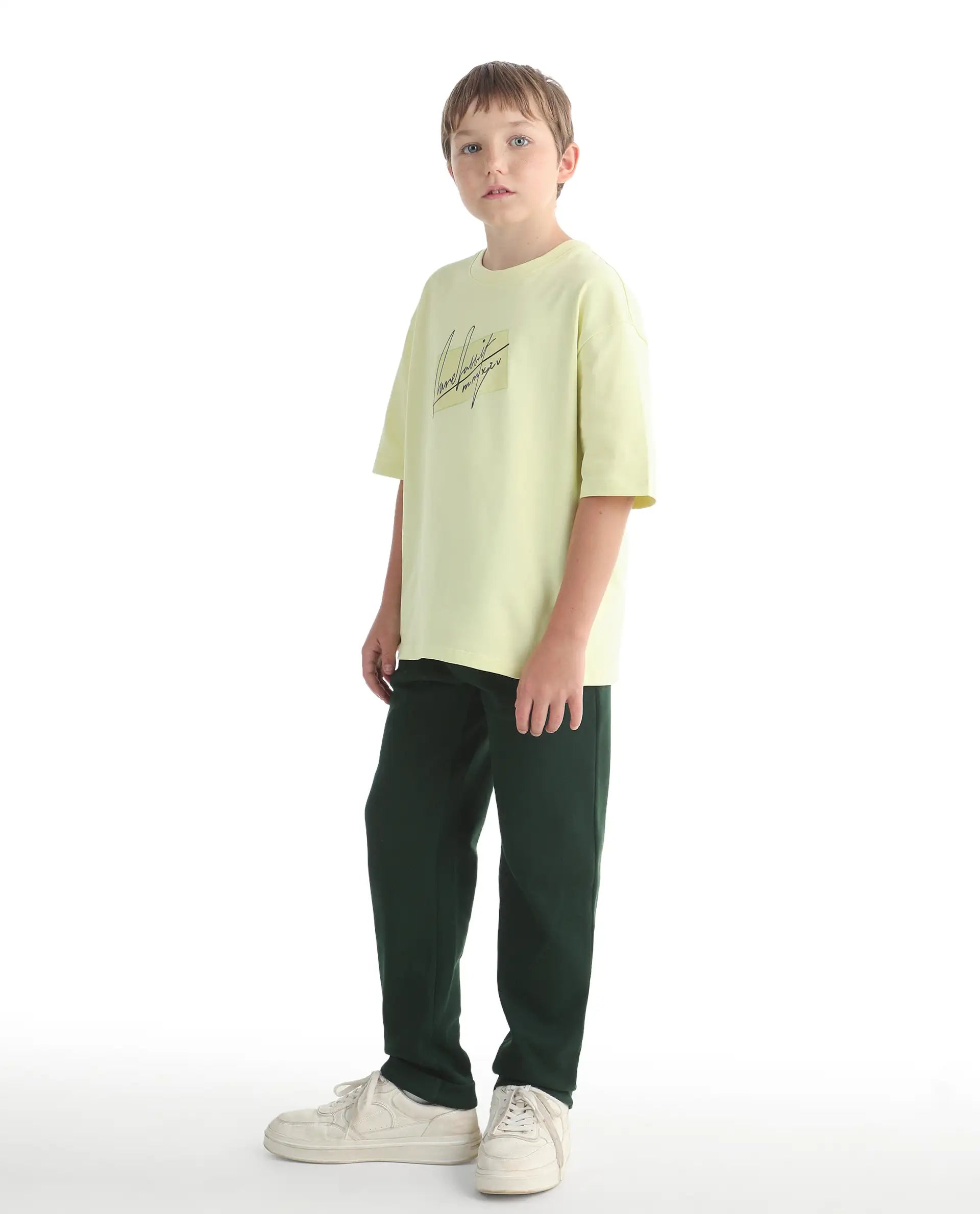 Rare Ones Kids Lofi Dark Green Cotton Fabric Button And Zipper Closure Straight Fit Trouser