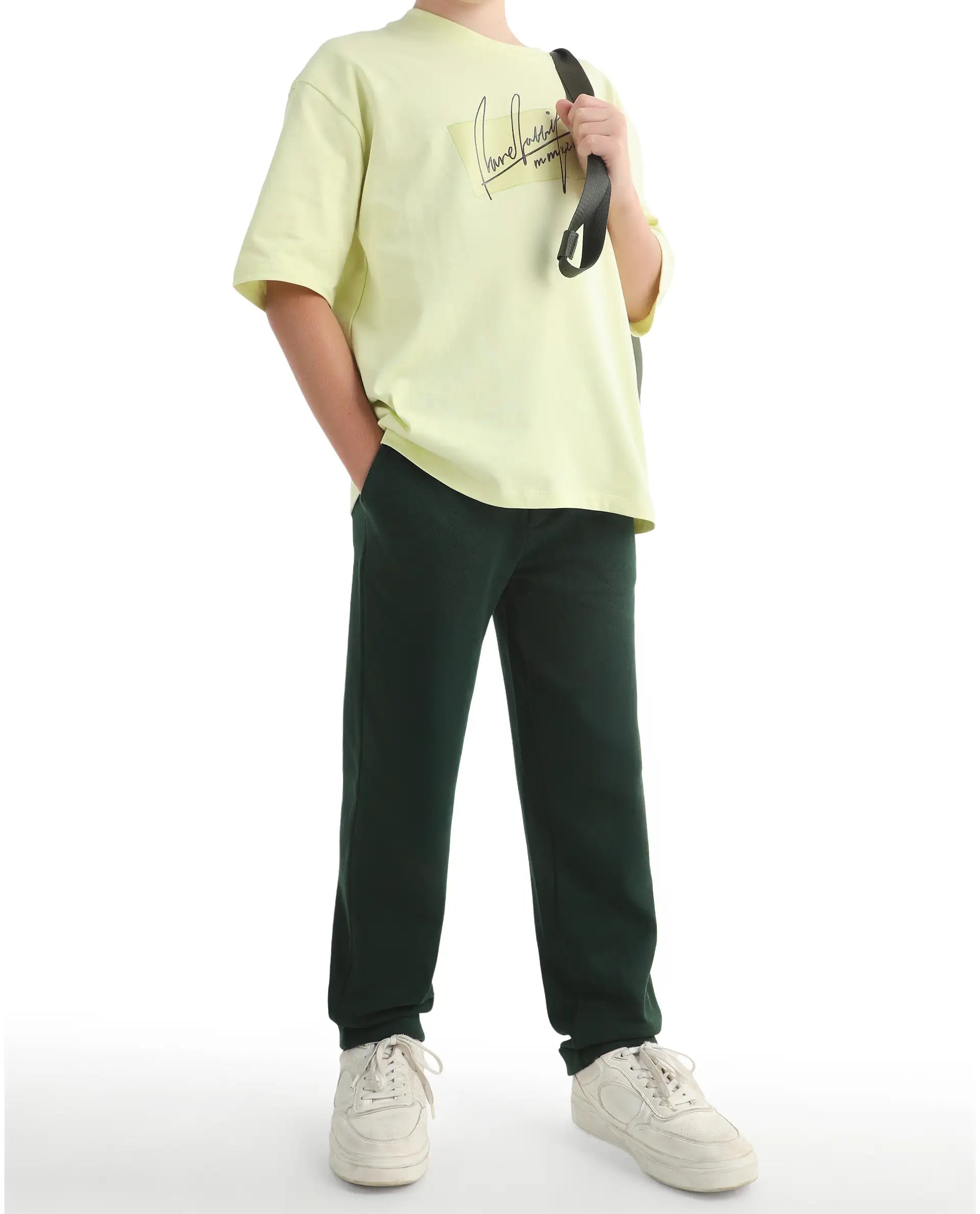 Rare Ones Kids Lofi Dark Green Cotton Fabric Button And Zipper Closure Straight Fit Trouser