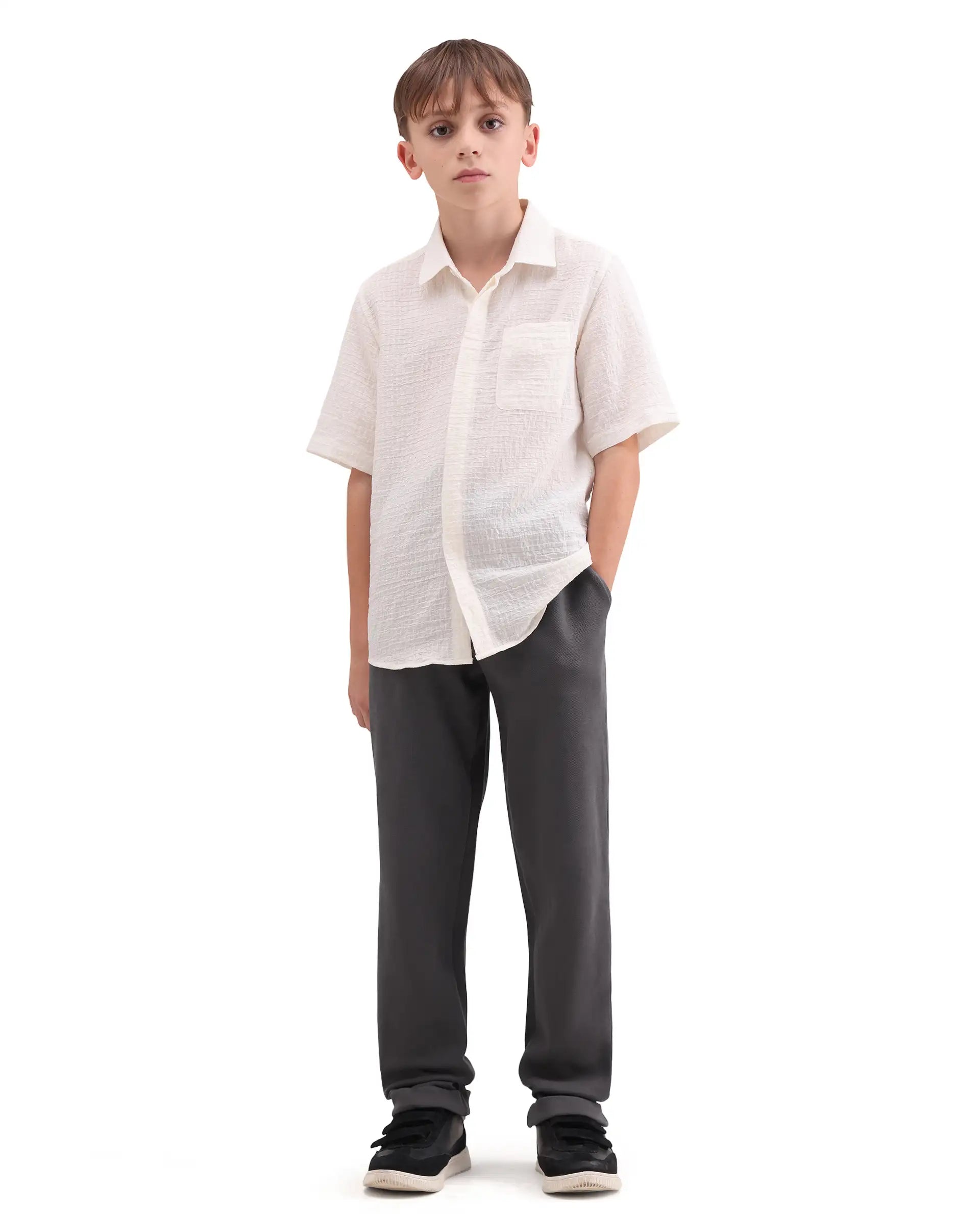 Rare Ones Kids Lofi Grey Cotton Fabric Button And Zipper Closure Straight Fit Trouser