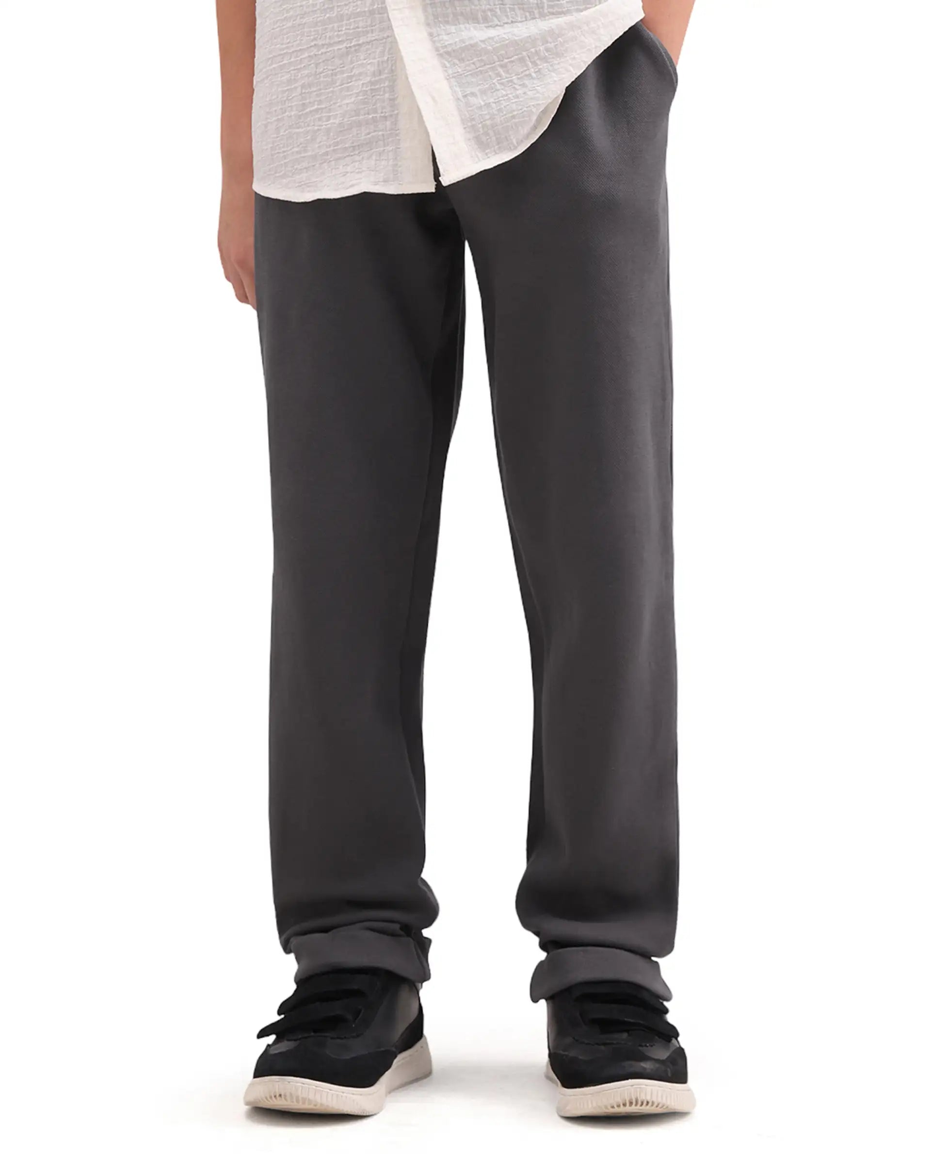 Rare Ones Kids Lofi Grey Cotton Fabric Button And Zipper Closure Straight Fit Trouser