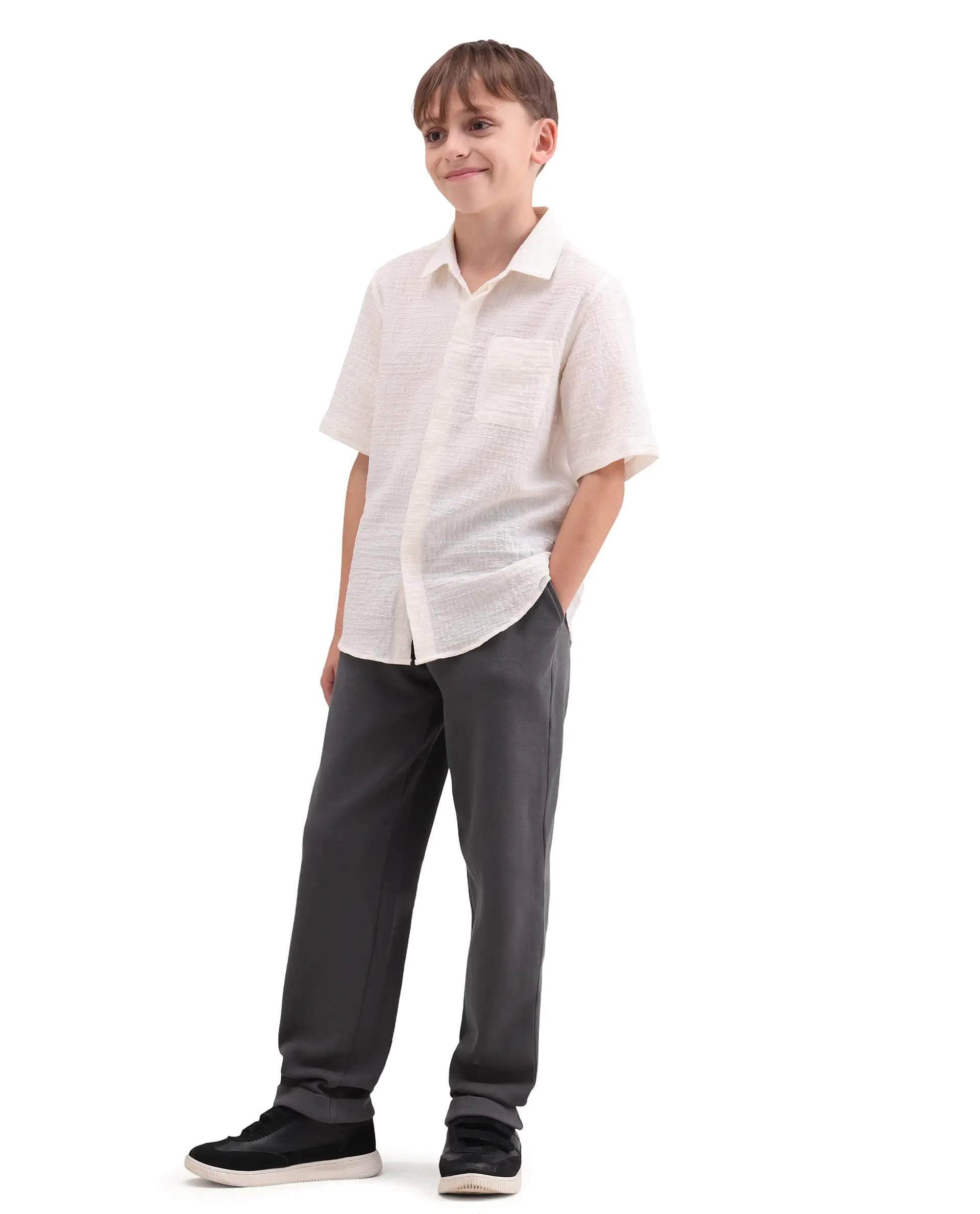 Rare Ones Kids Lofi Grey Cotton Fabric Button And Zipper Closure Straight Fit Trouser