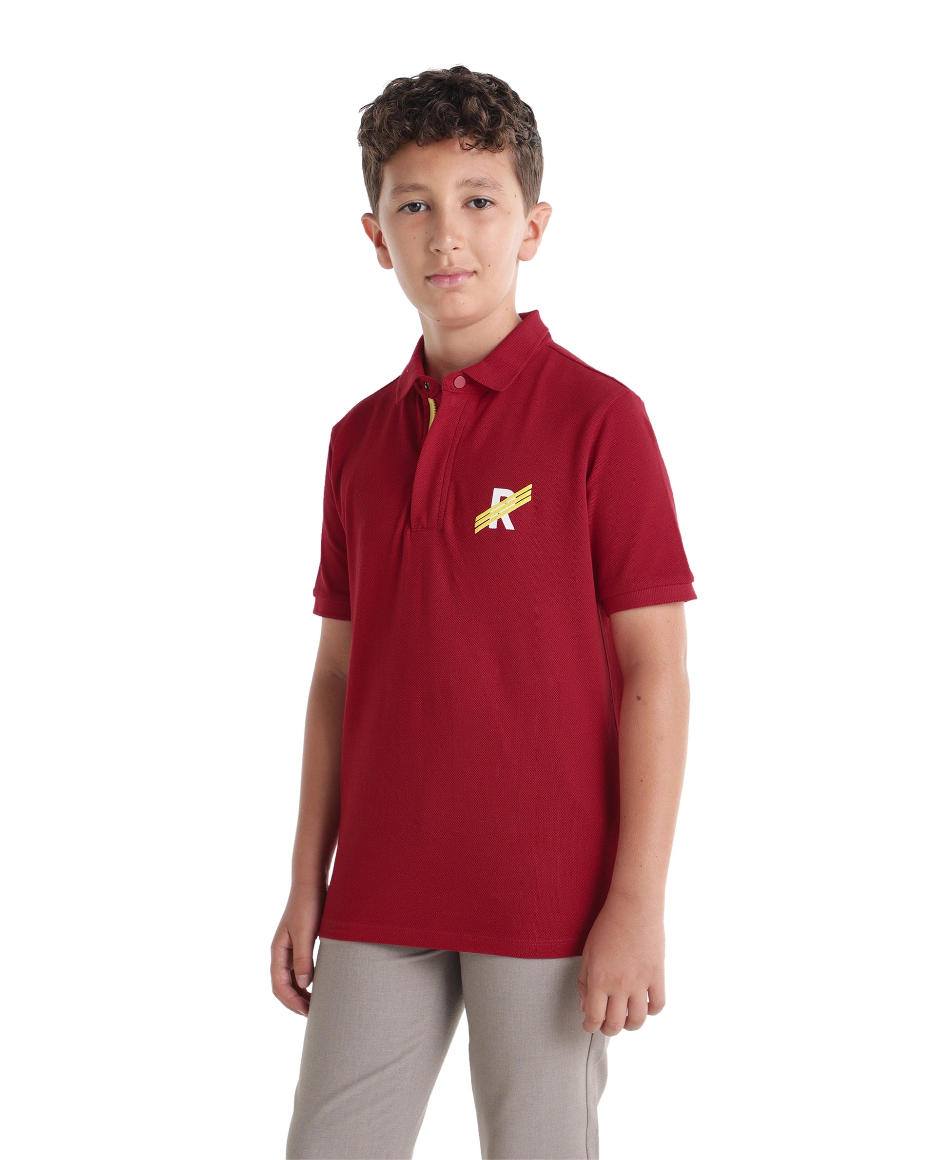 Rare Ones Kids Palmi Red Cotton Fabric Button Closure Regular Fit Polo