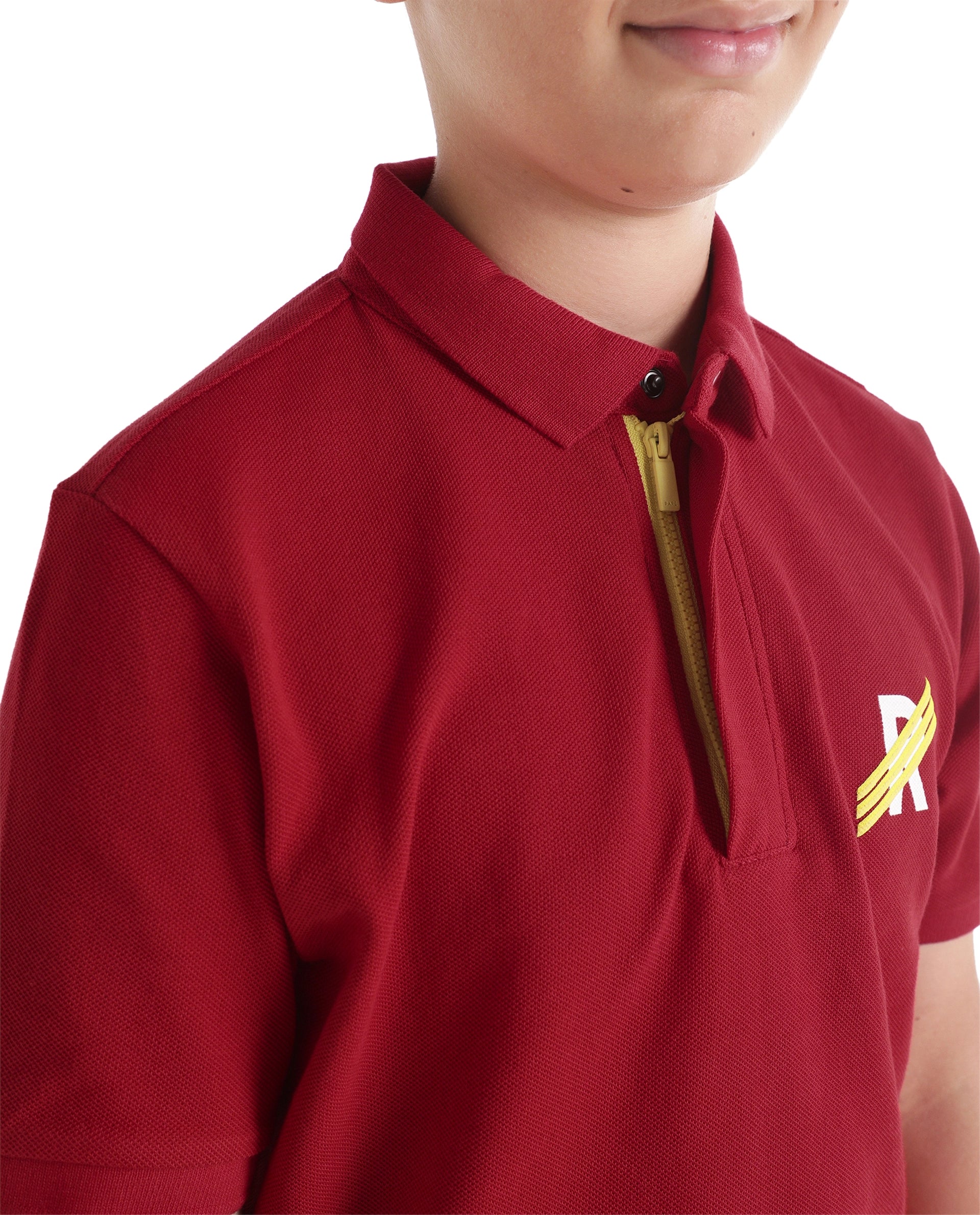 Rare Ones Kids Palmi Red Cotton Fabric Button Closure Regular Fit Polo