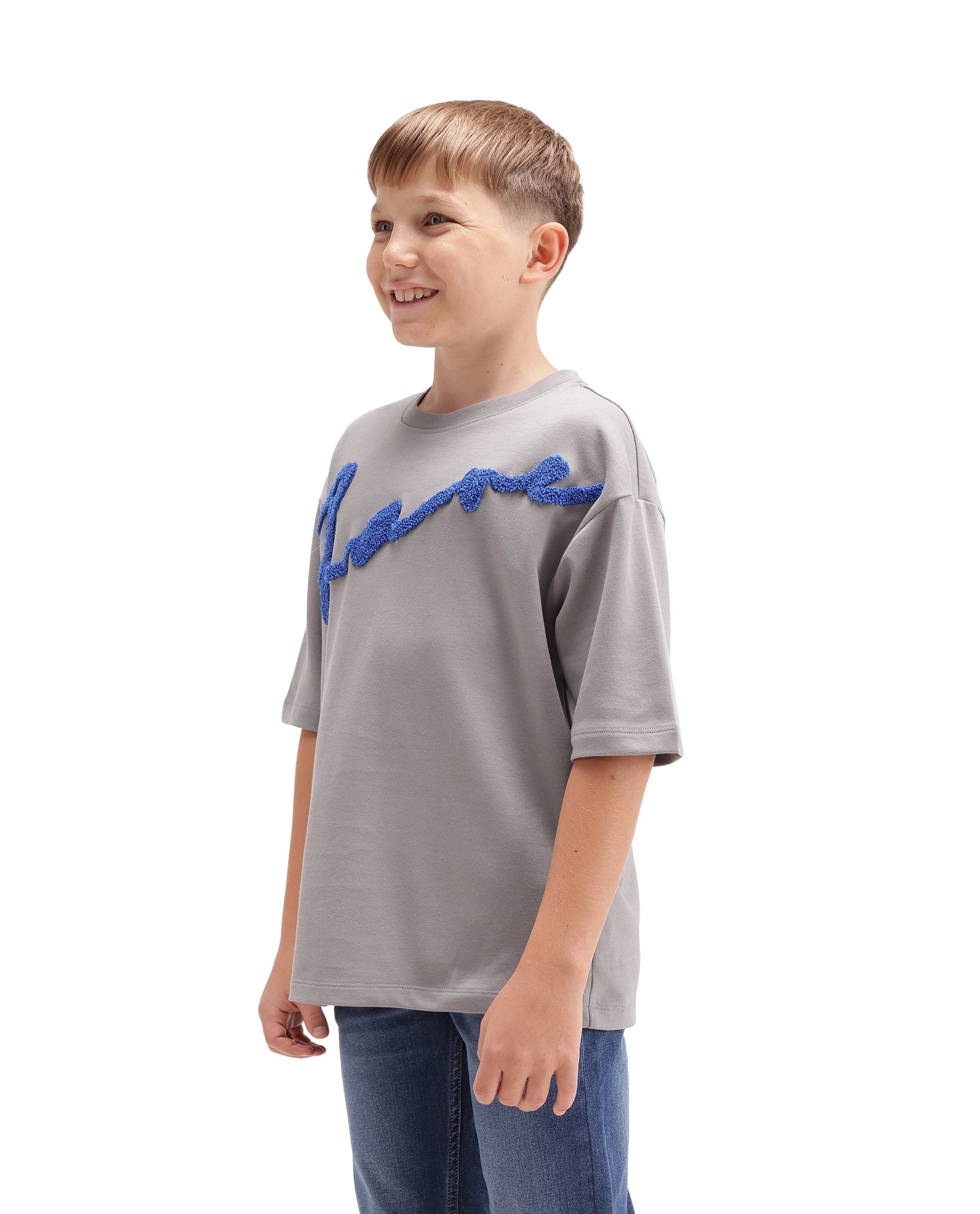 Rare Ones Kids Lero Light Grey Cotton Blend Fabric Pull-On Closure Oversized Fit T-Shirt