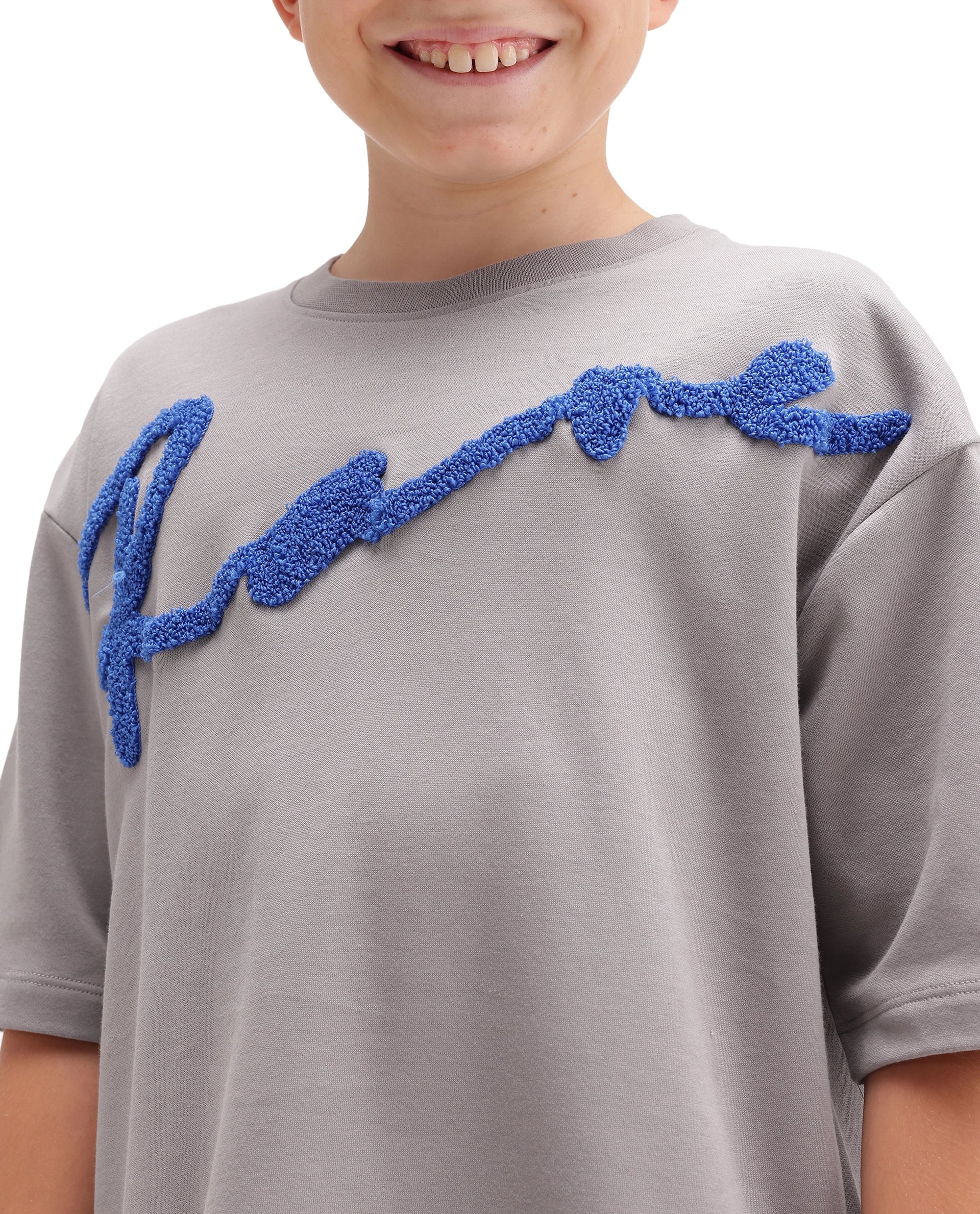 Rare Ones Kids Lero Light Grey Cotton Blend Fabric Pull-On Closure Oversized Fit T-Shirt