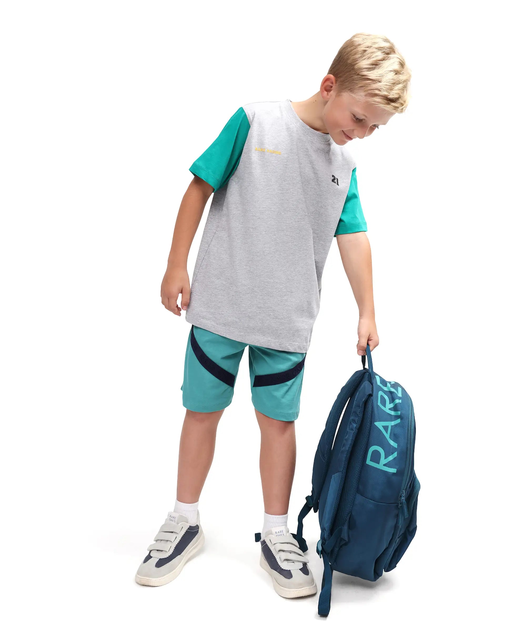 Rare Ones Kids Clerc Melange Grey Cotton Blend Fabric Pull-On Closure Regular Fit T-Shirt