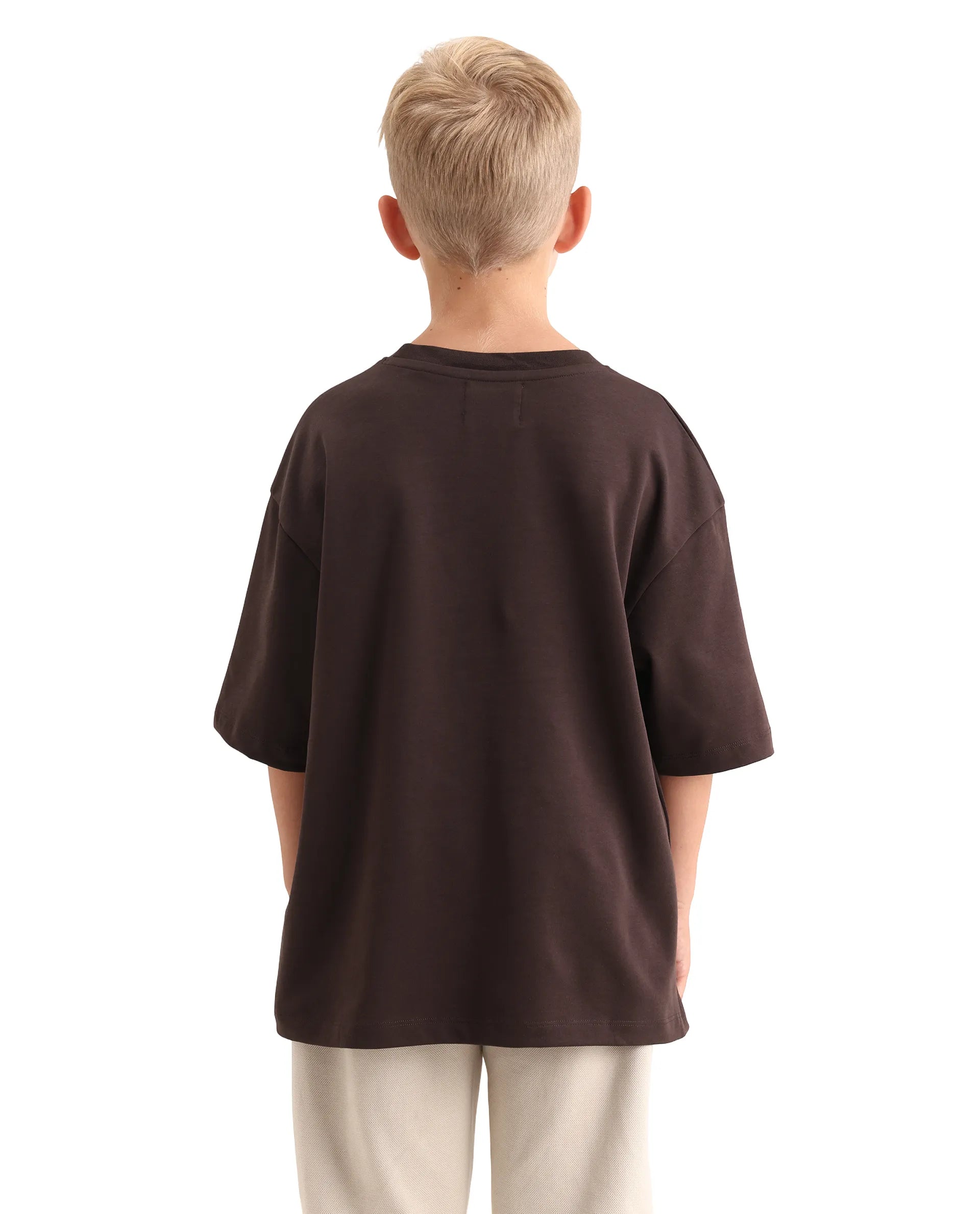 Rare Ones Kids Kumo-K Dark Brown Cotton Blend Fabric Pull-On Closure Boxy Fit T-Shirt