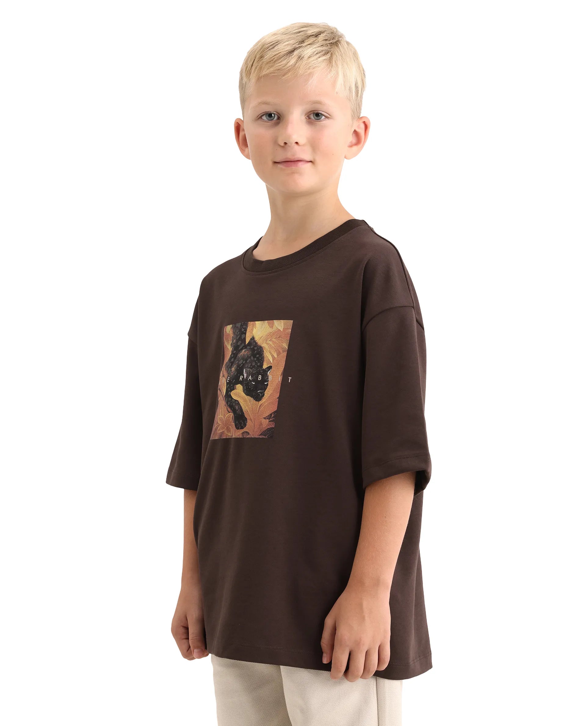 Rare Ones Kids Kumo-K Dark Brown Cotton Blend Fabric Pull-On Closure Boxy Fit T-Shirt