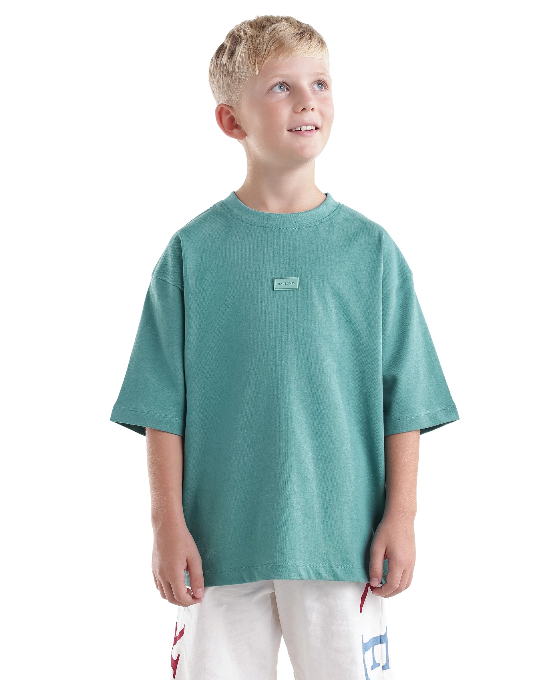 Rare Ones Kids Cato26-K Teal Cotton Fabric Pull-On Closure Oversized Fit T-Shirt