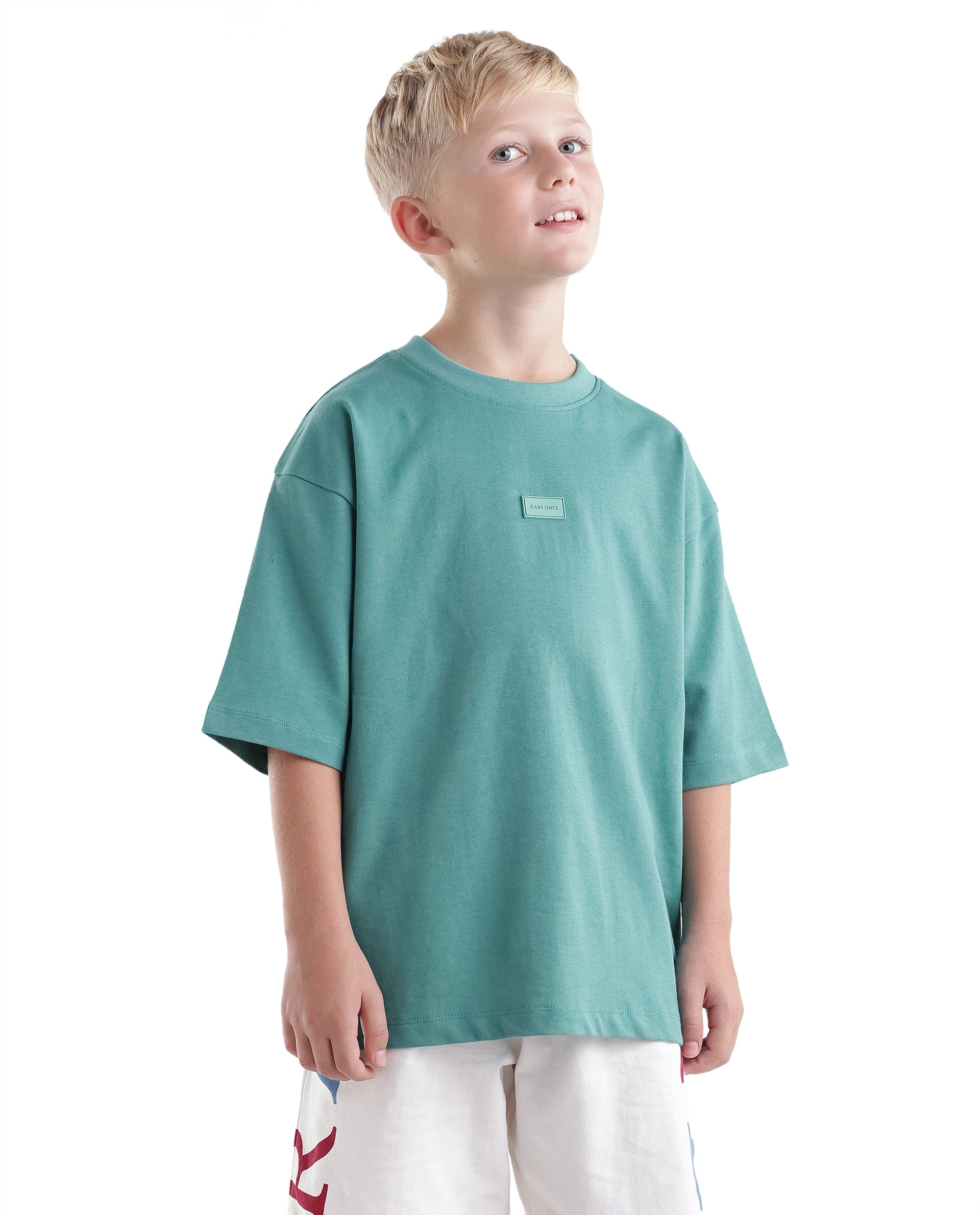 Rare Ones Kids Cato26-K Teal Cotton Fabric Pull-On Closure Oversized Fit T-Shirt