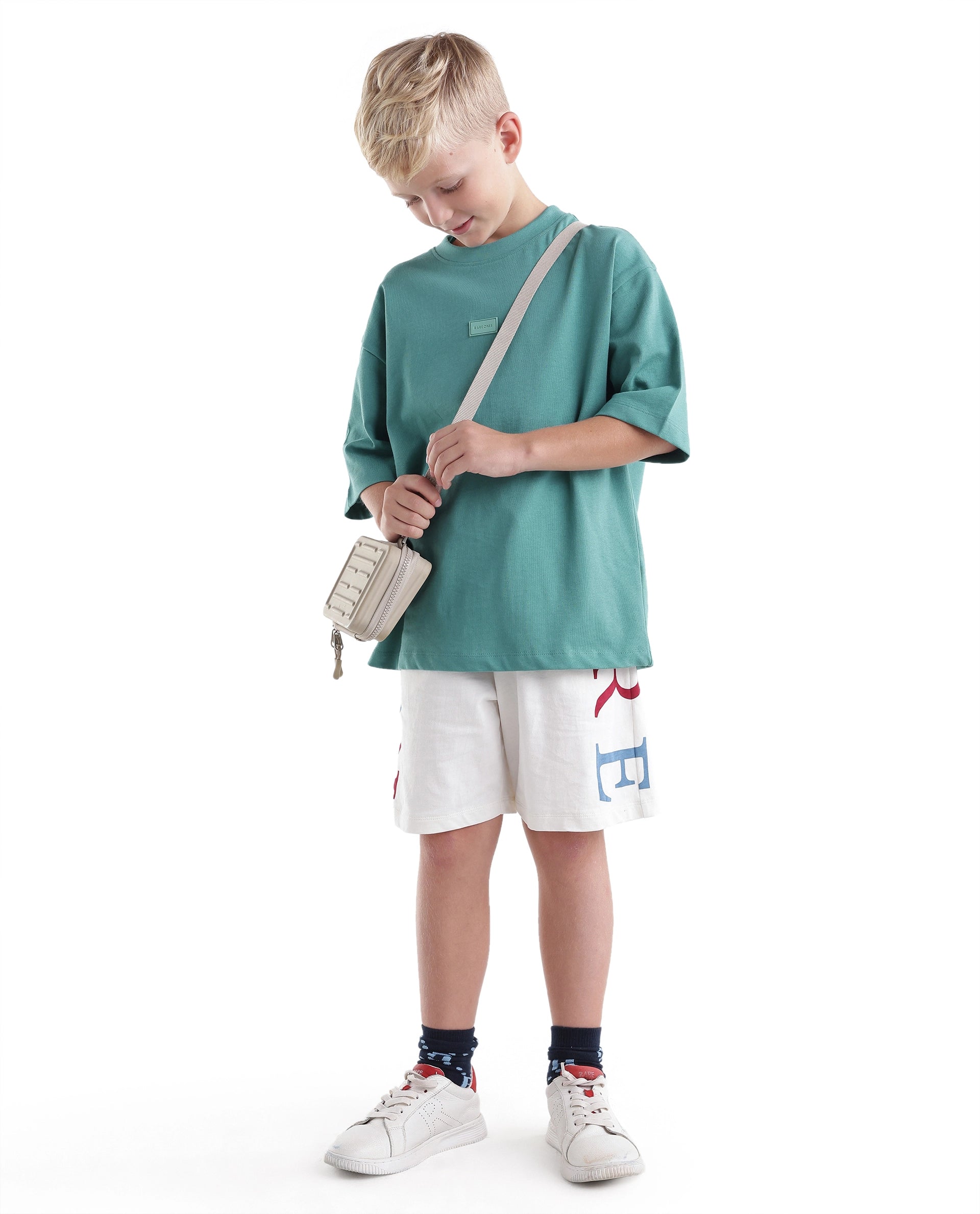 Rare Ones Kids Cato26-K Teal Cotton Fabric Pull-On Closure Oversized Fit T-Shirt