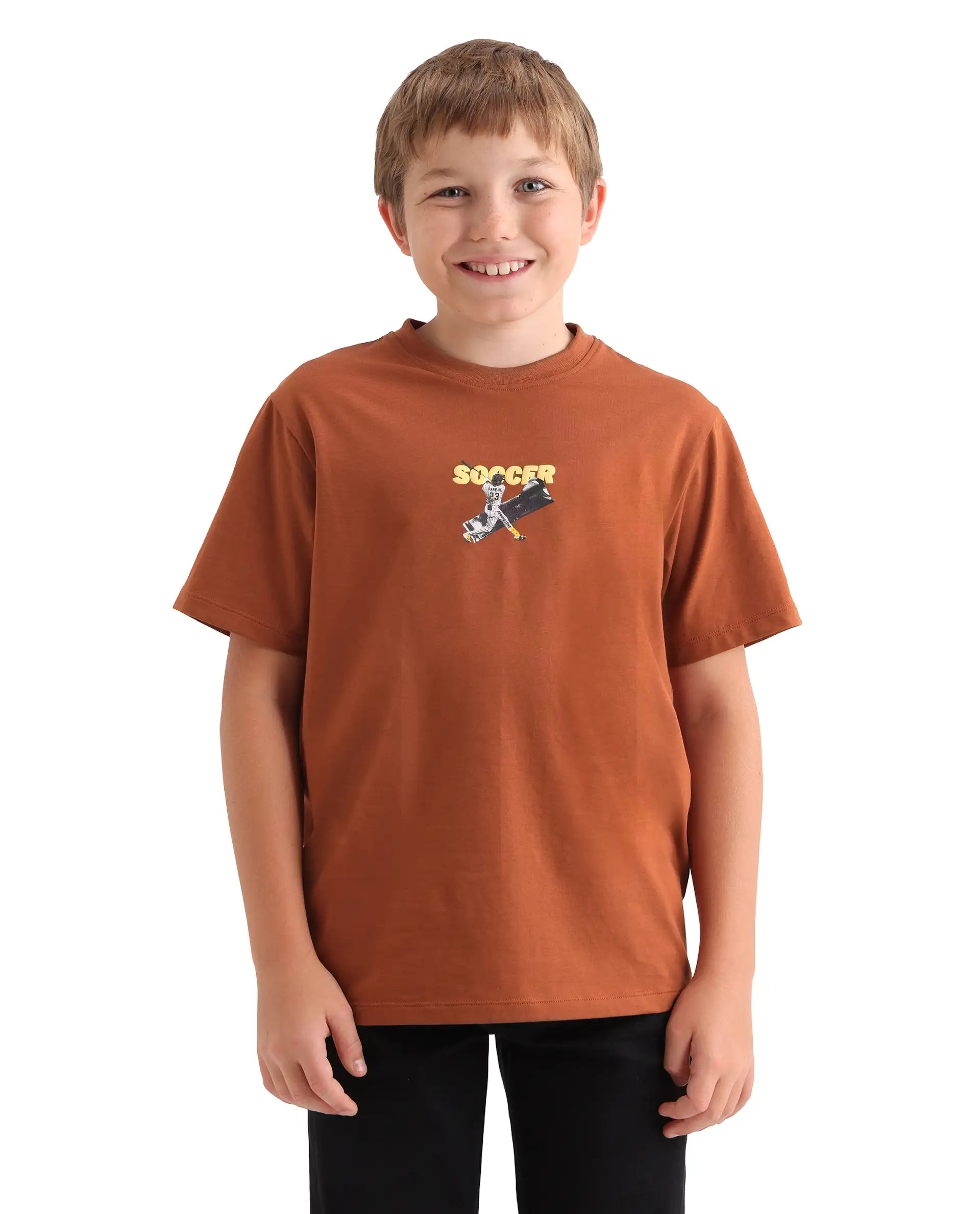 Rare Ones Kids Simp Brown Cotton Blend Fabric Pull-On Closure Regular Fit T-Shirt