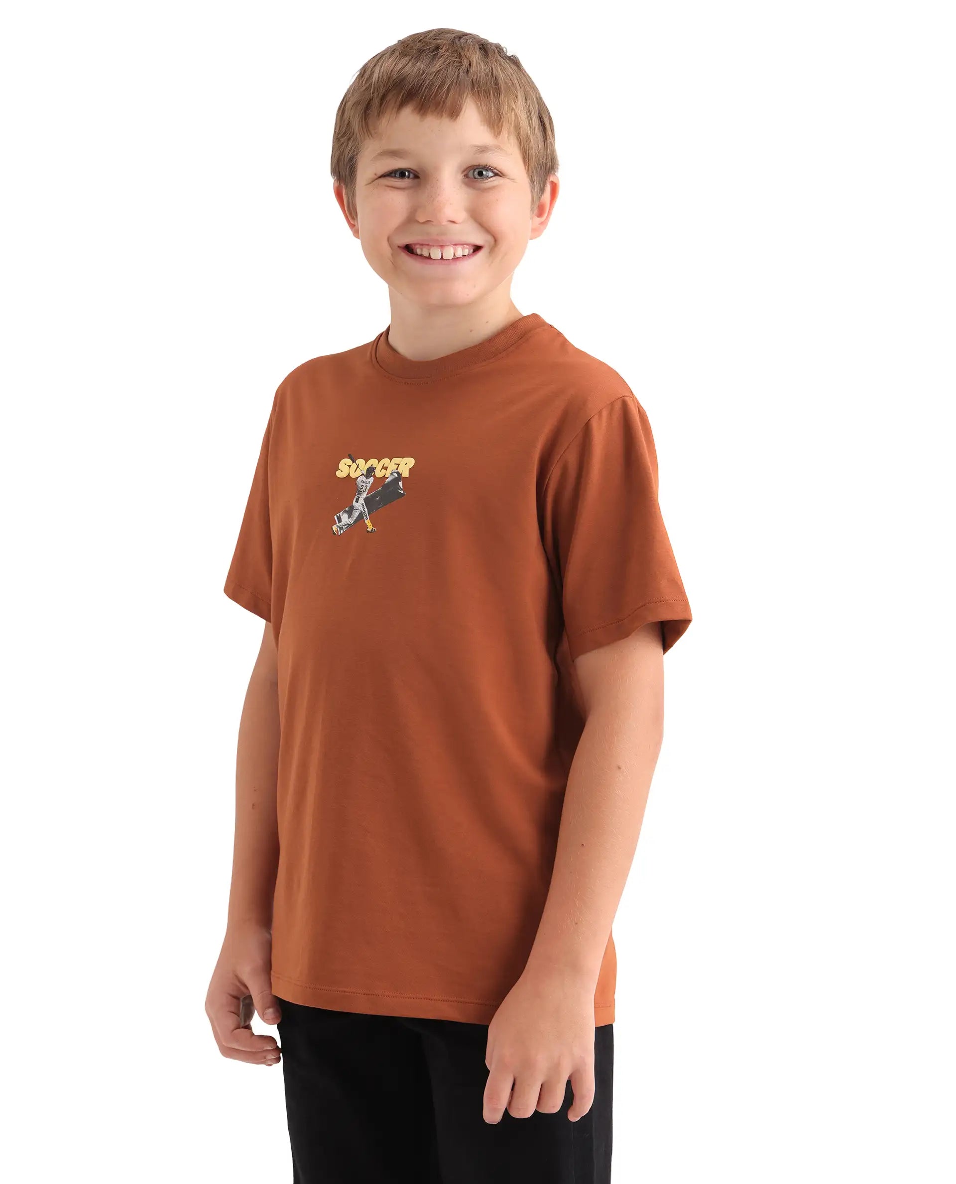 Rare Ones Kids Simp Brown Cotton Blend Fabric Pull-On Closure Regular Fit T-Shirt