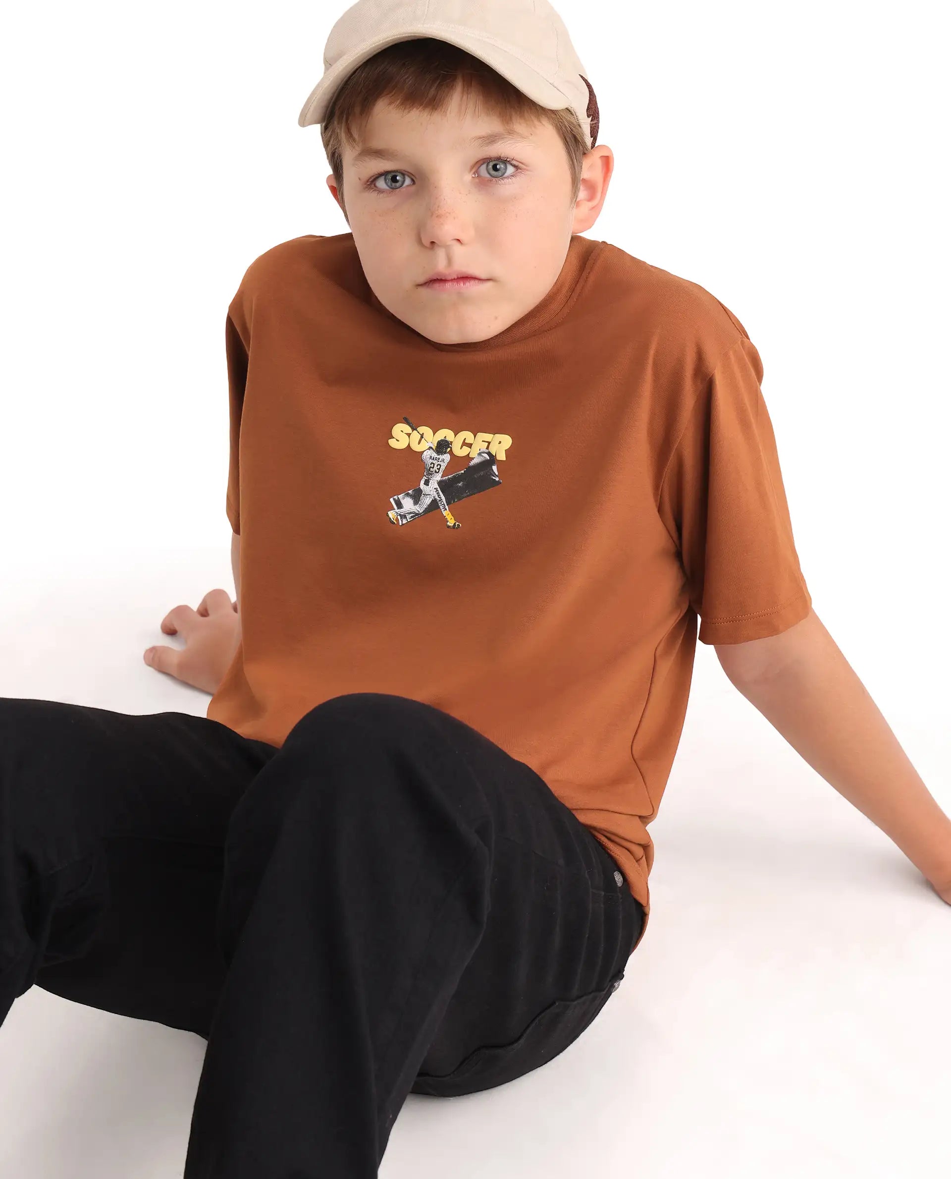 Rare Ones Kids Simp Brown Cotton Blend Fabric Pull-On Closure Regular Fit T-Shirt