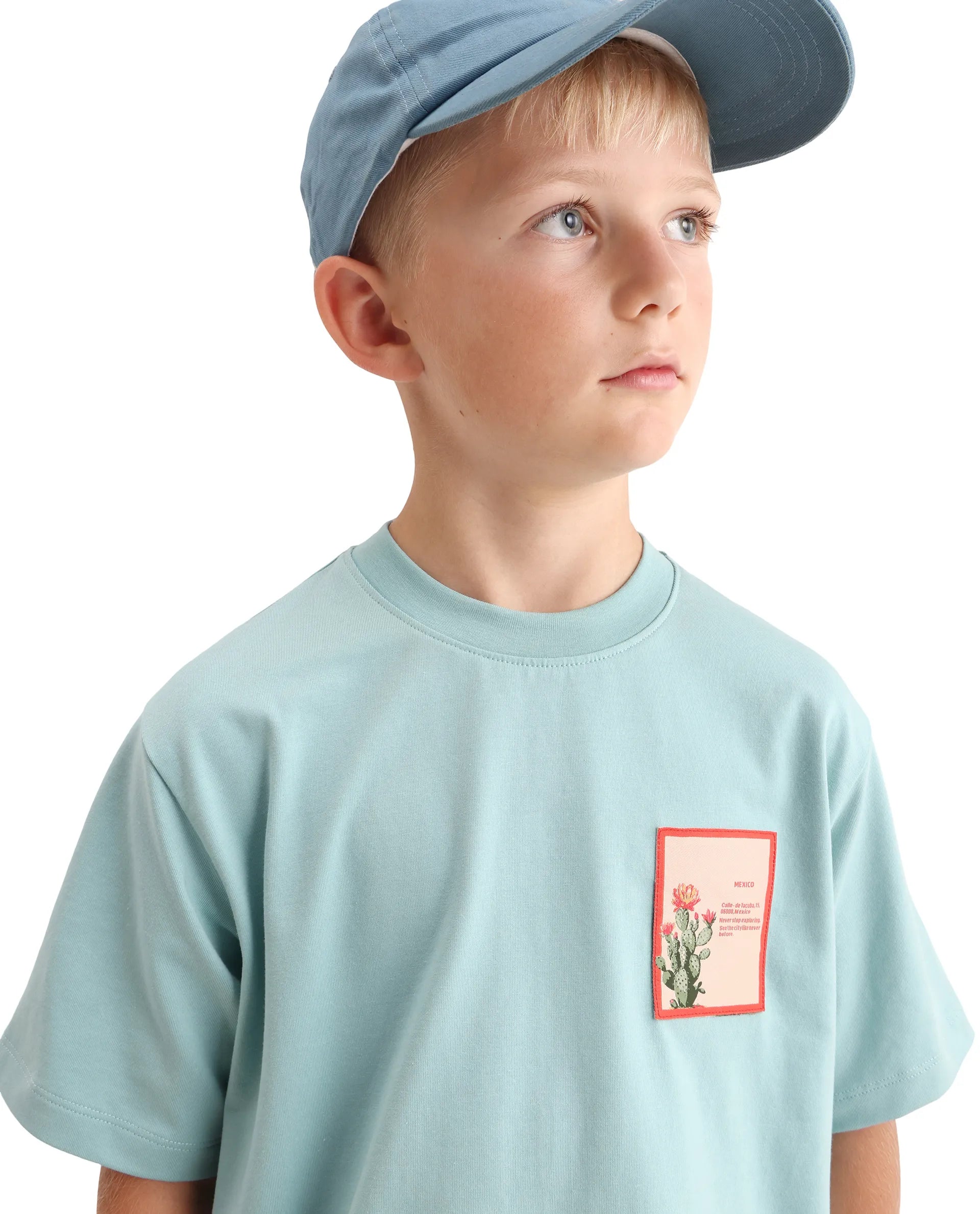 Rare Ones Kids Citz-26 Dusky Blue Cotton Blend Fabric Pull-On Closure Regular Fit T-Shirt